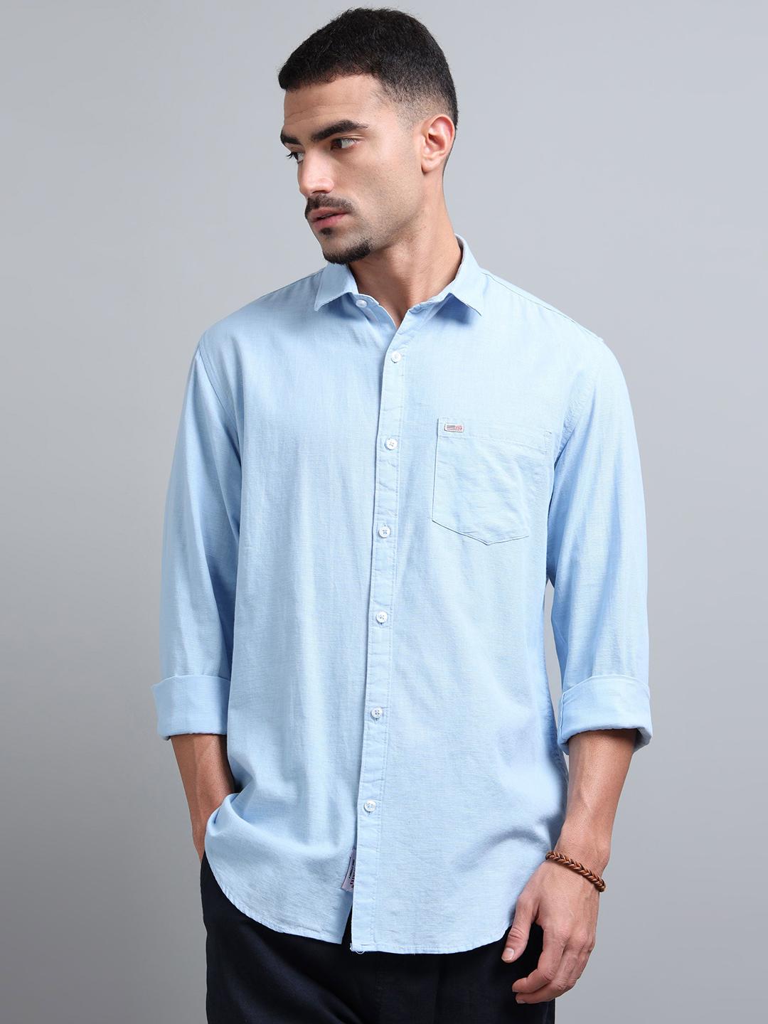 U.S. PITCHERS Men Smart Fit Solid Spread Collar Casual Shirt - Image 1