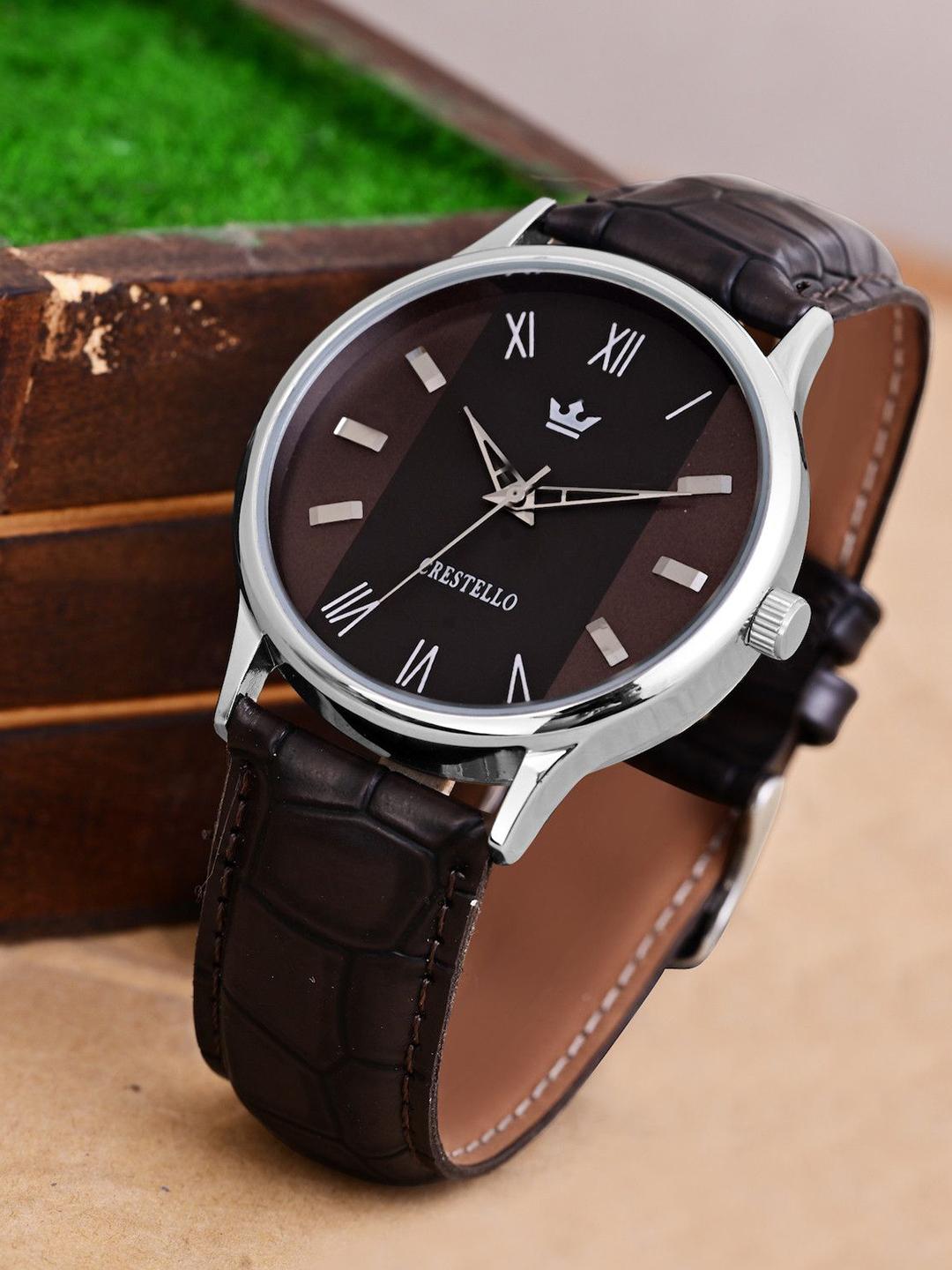 CRESTELLO Men CR-WT044-BRWN Leather Strap Watch - Image 1