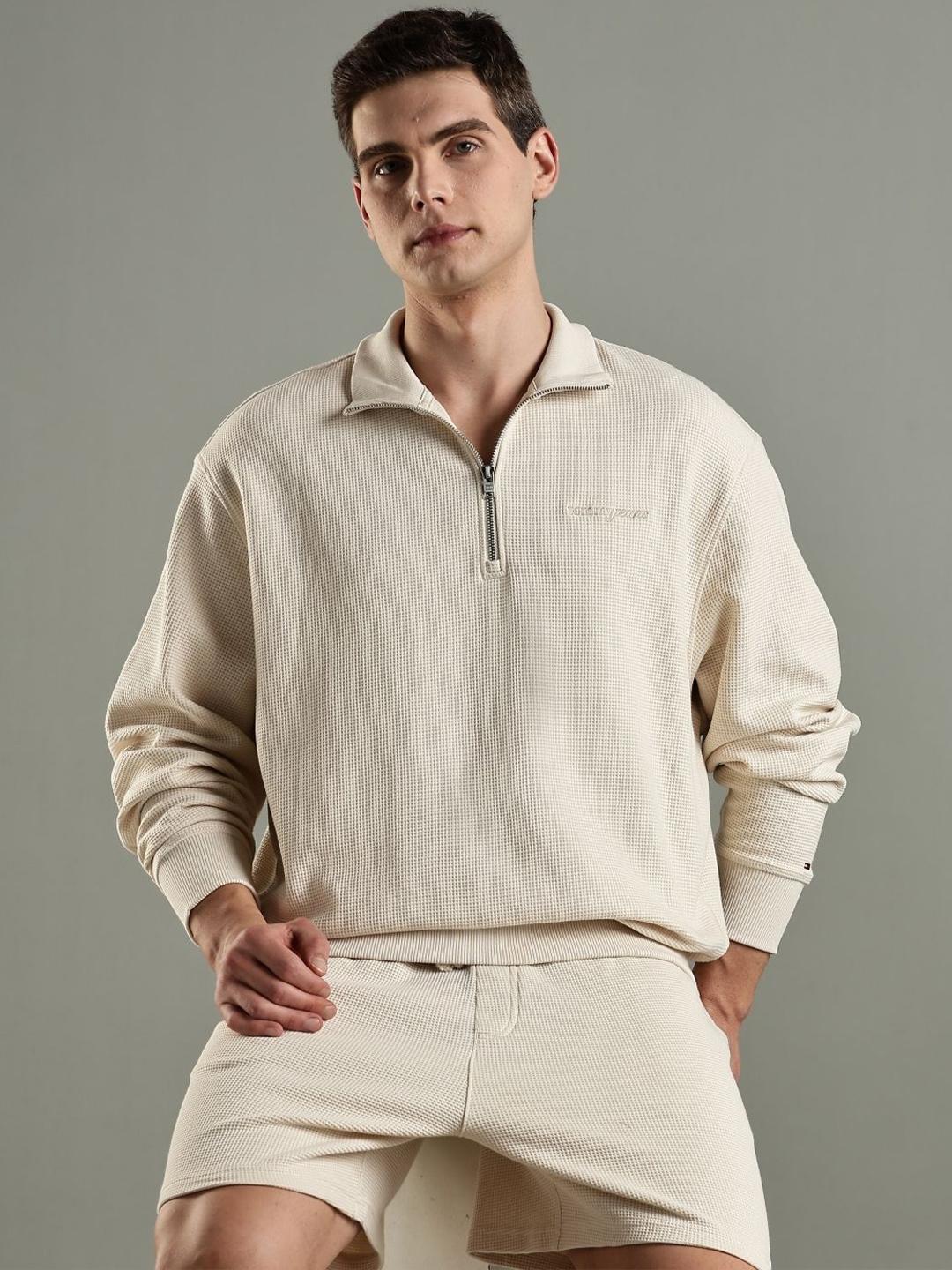 Tommy Hilfiger Men Self Design Shirt Collar Sweatshirt