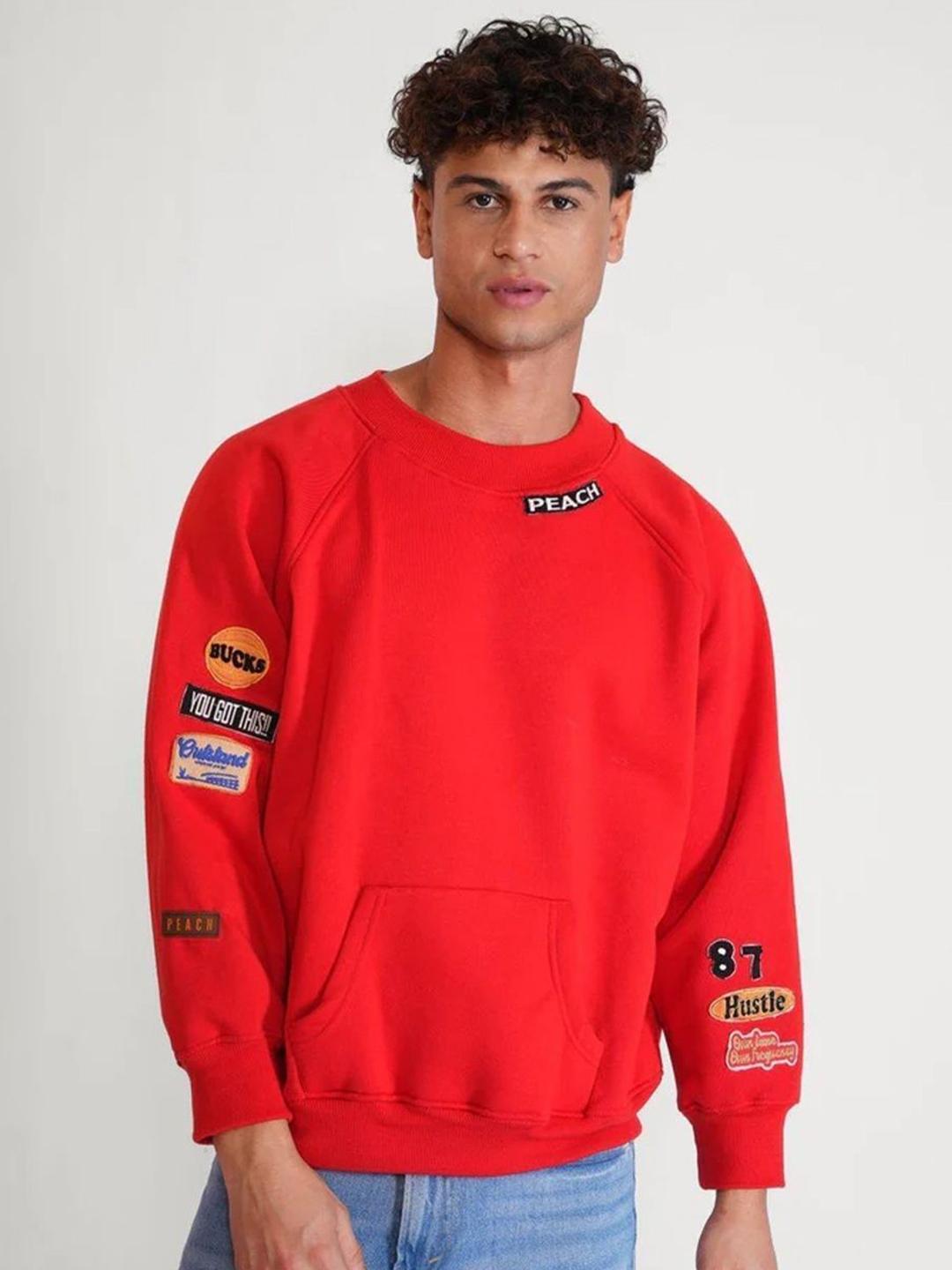 Peach Men Orange Round Neck Long Sleeve Sweatshirt - Image 1
