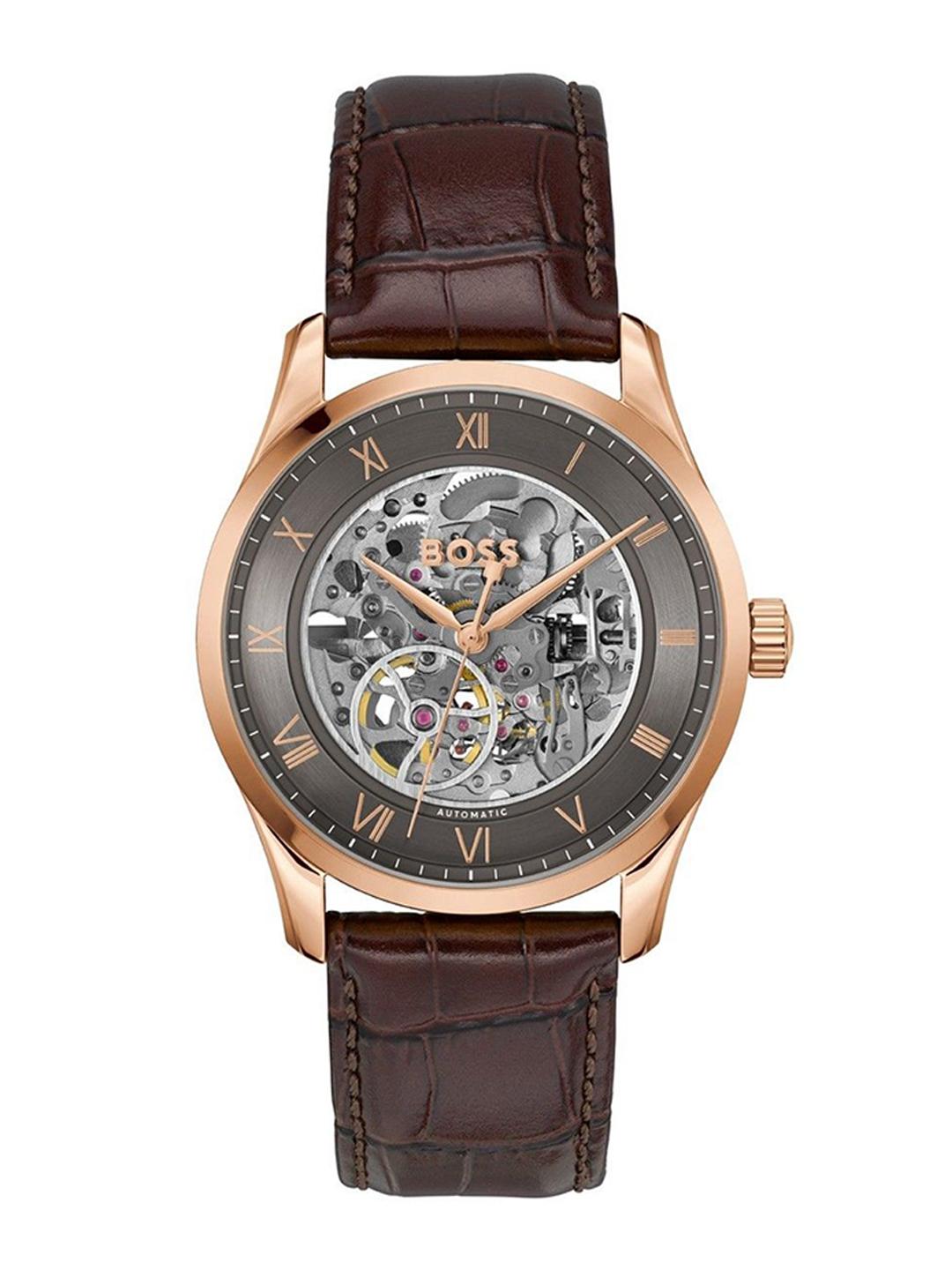 BOSS Men Leather Strap Solar Automatic Watch