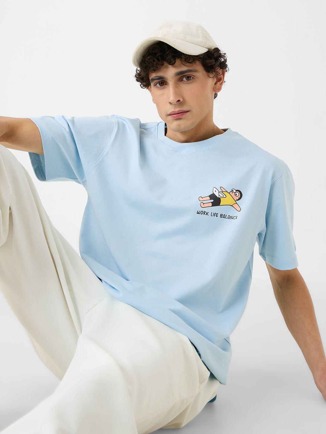 The Souled Store Men Relaxed Fit Printed Blue T-Shirt