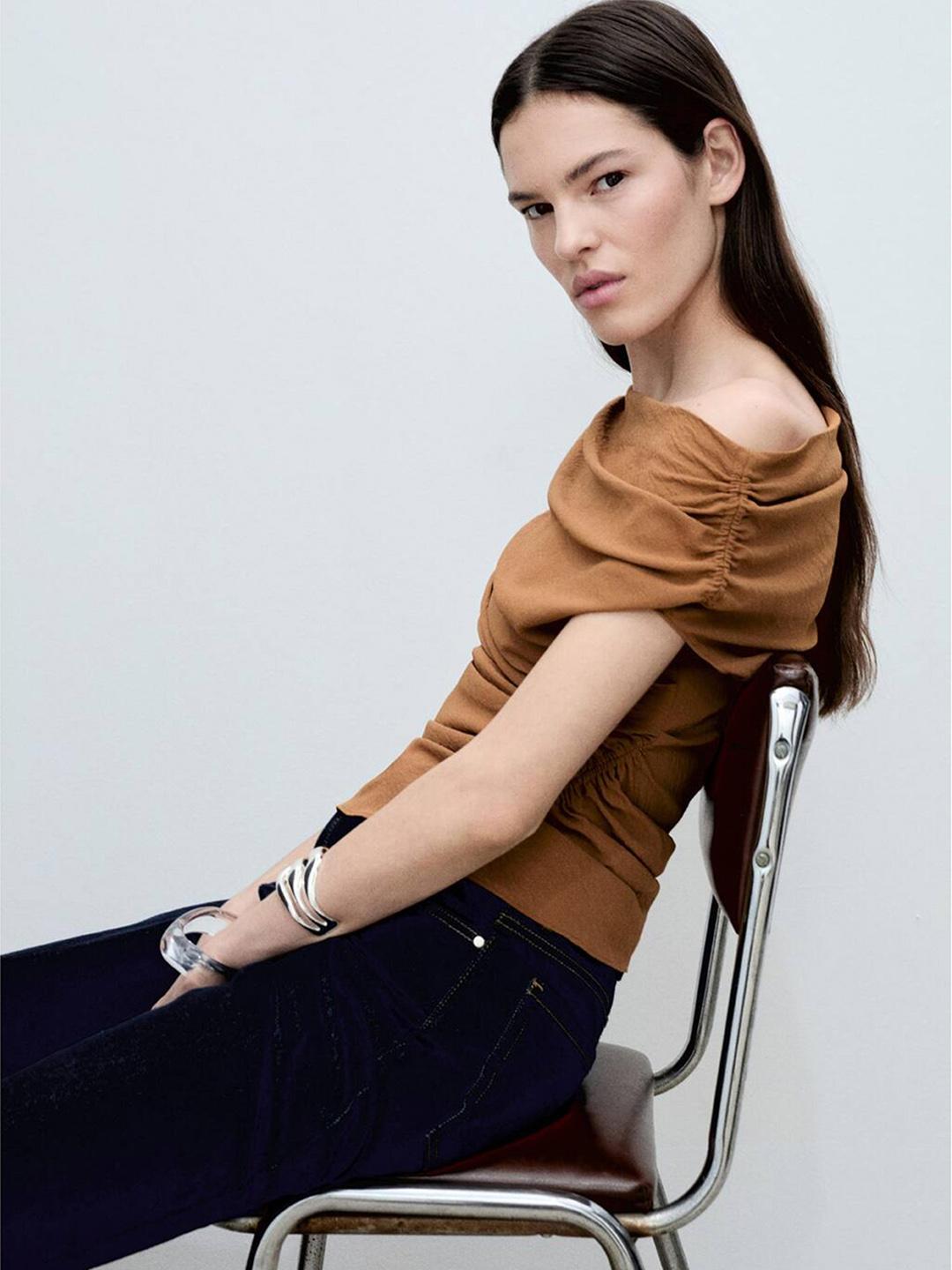 MANGO Asymmetric Ruched Crinkled Top - Image 1