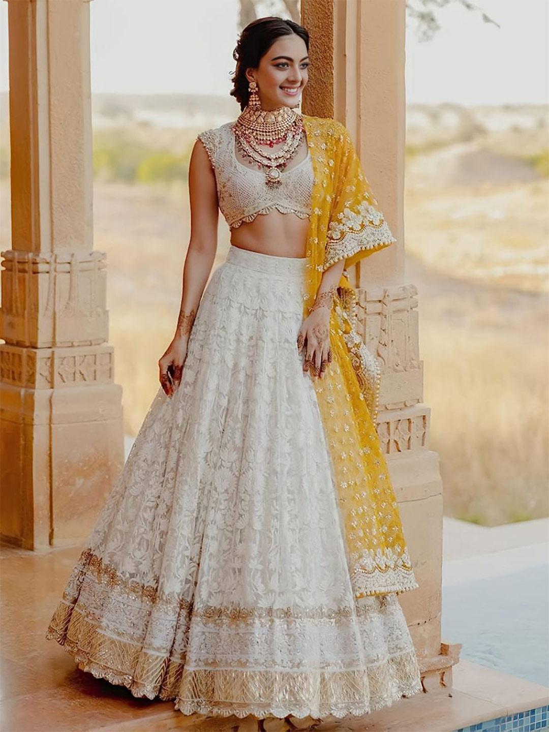 Yellow Lehenga With White Shirt Off White Yellow Croptop – Skirt