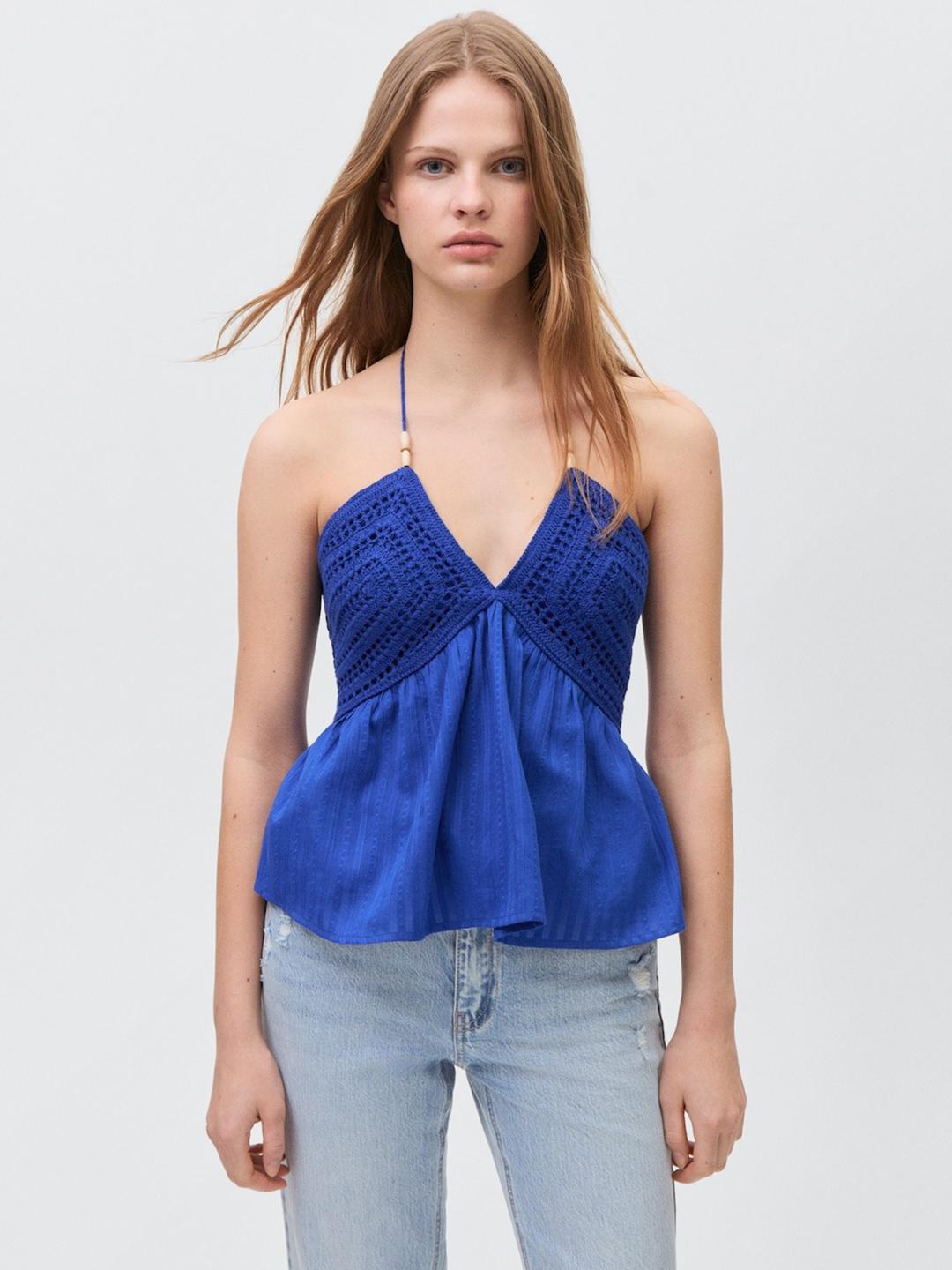 Buy MANGO Halter Neck Cotton Crochet Empire Top - Tops for Women