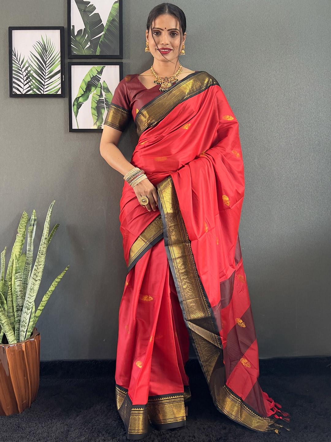 Buy AQUILIQ Woven Design Zari Art Silk Kanjeevaram Saree Sarees