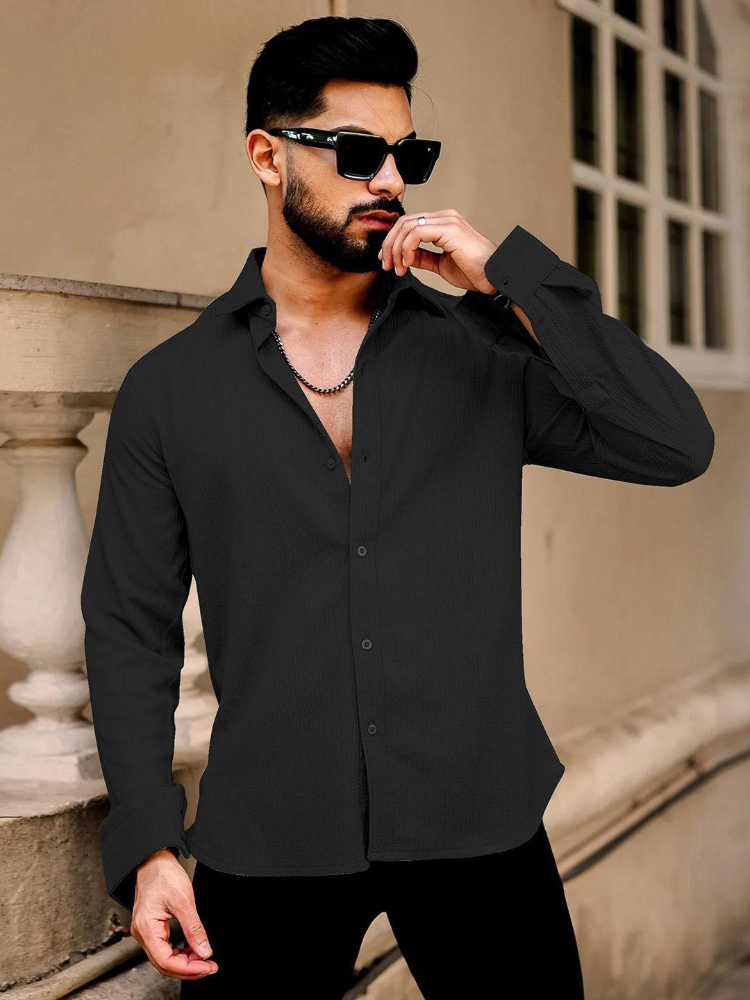 Buy SZN Textured Spread Collar Long Sleeves Standard Casual Shirt