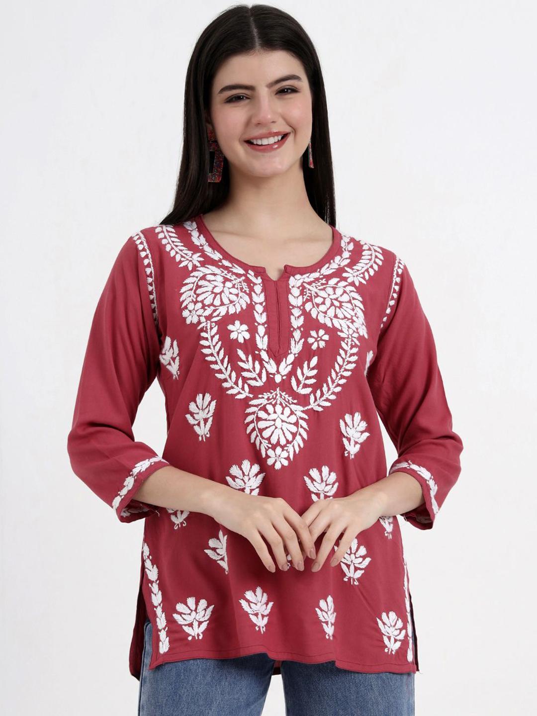 The Chikan Label Ethnic Motifs Embroidered Chikankari Kurti - Image 1