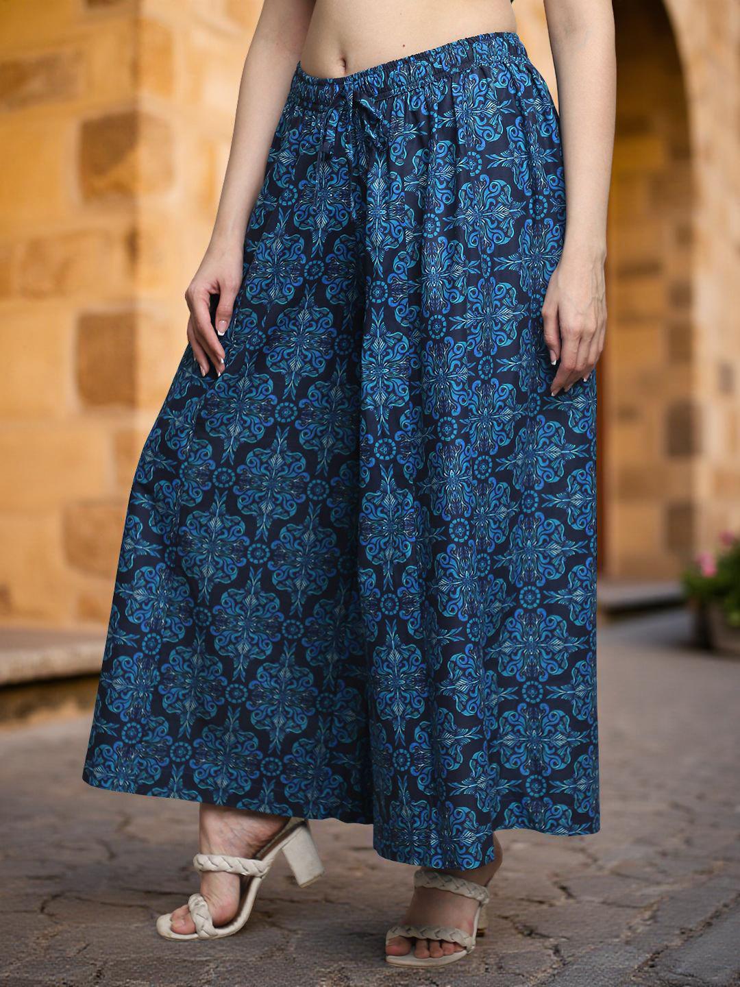 Buy Jinfo Women Floral Printed Flared Knitted Ethnic Palazzos