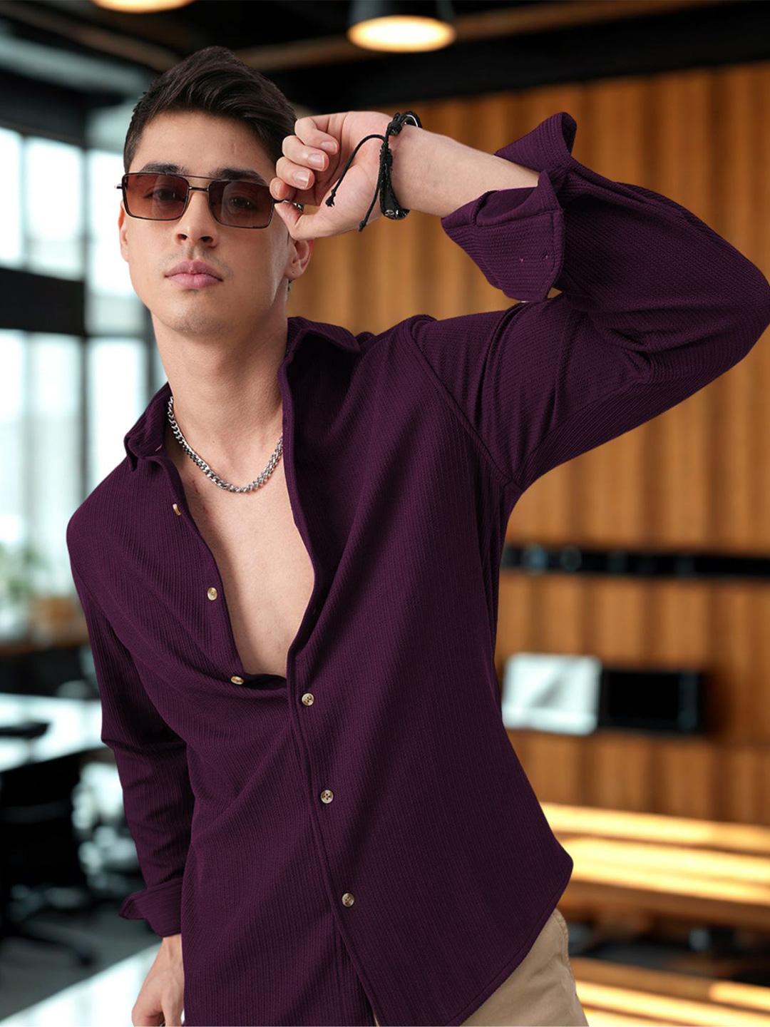 INDICLUB Men's Spread Collar Long Sleeve Shirt - Image 1