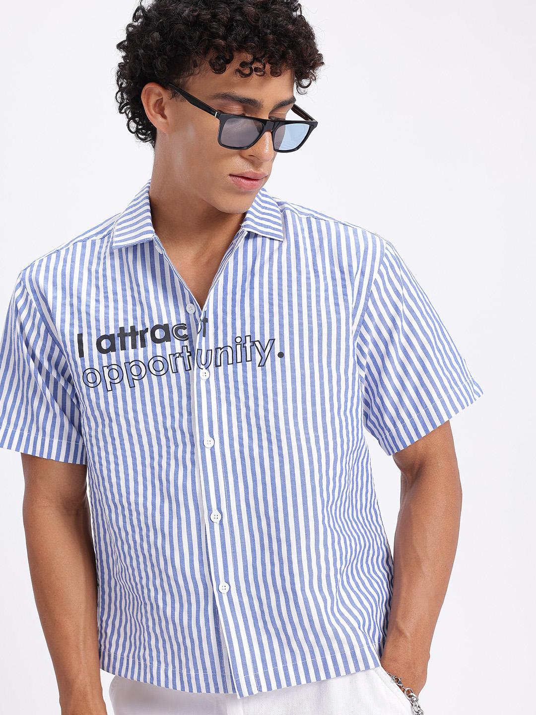 glitchez Typography Stripe Relaxed Fit Shirt - Image 1