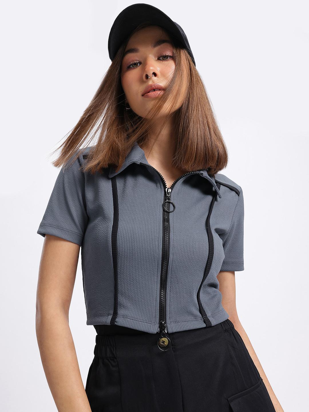 Buy glitchez Two-Way Zip Shirt Style Top - Tops for Women 31421707