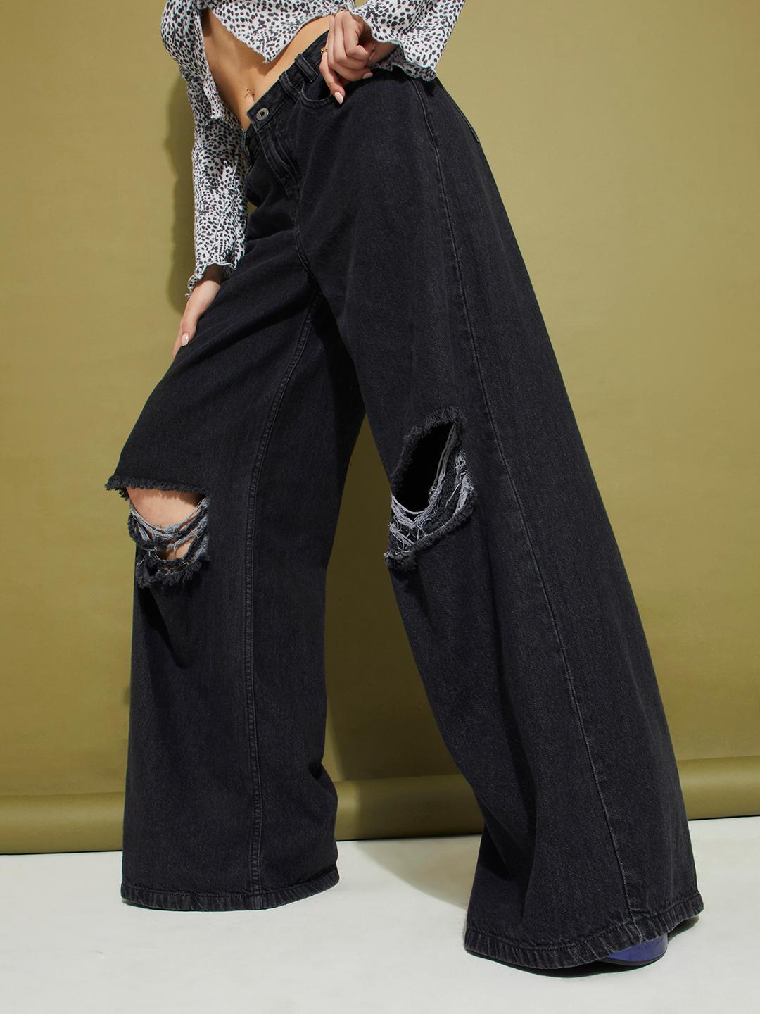 glitchez Ripped Pallazzo Baggy Fit Jeans - Image 1