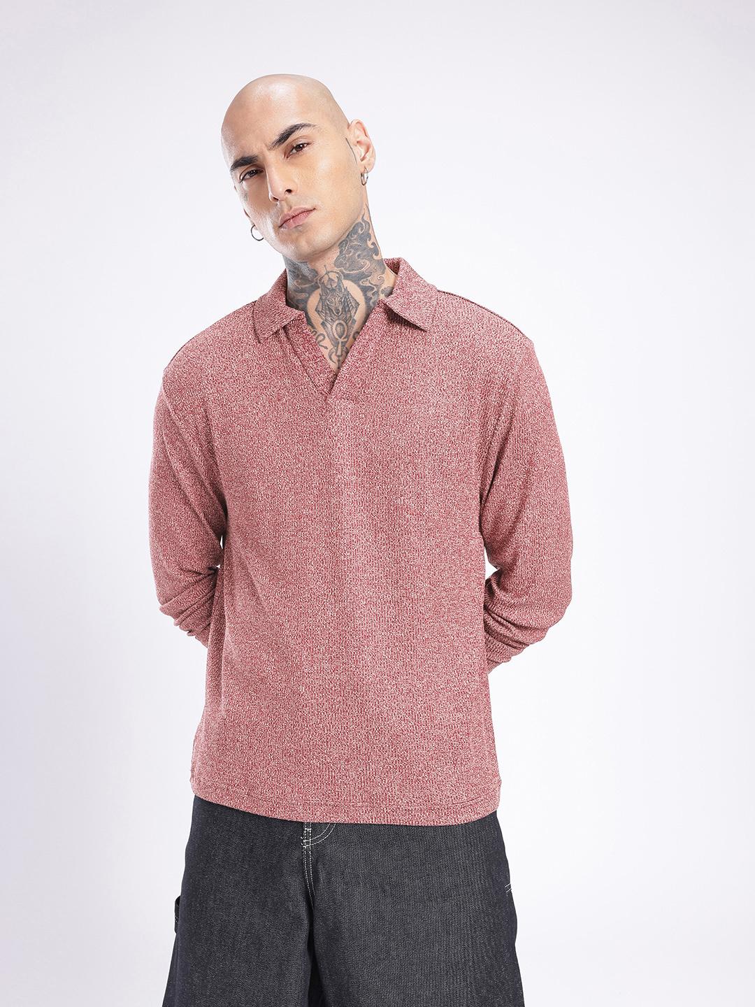 glitchez Ribbed Polo Collar Relaxed Fit T-shirt - Image 1