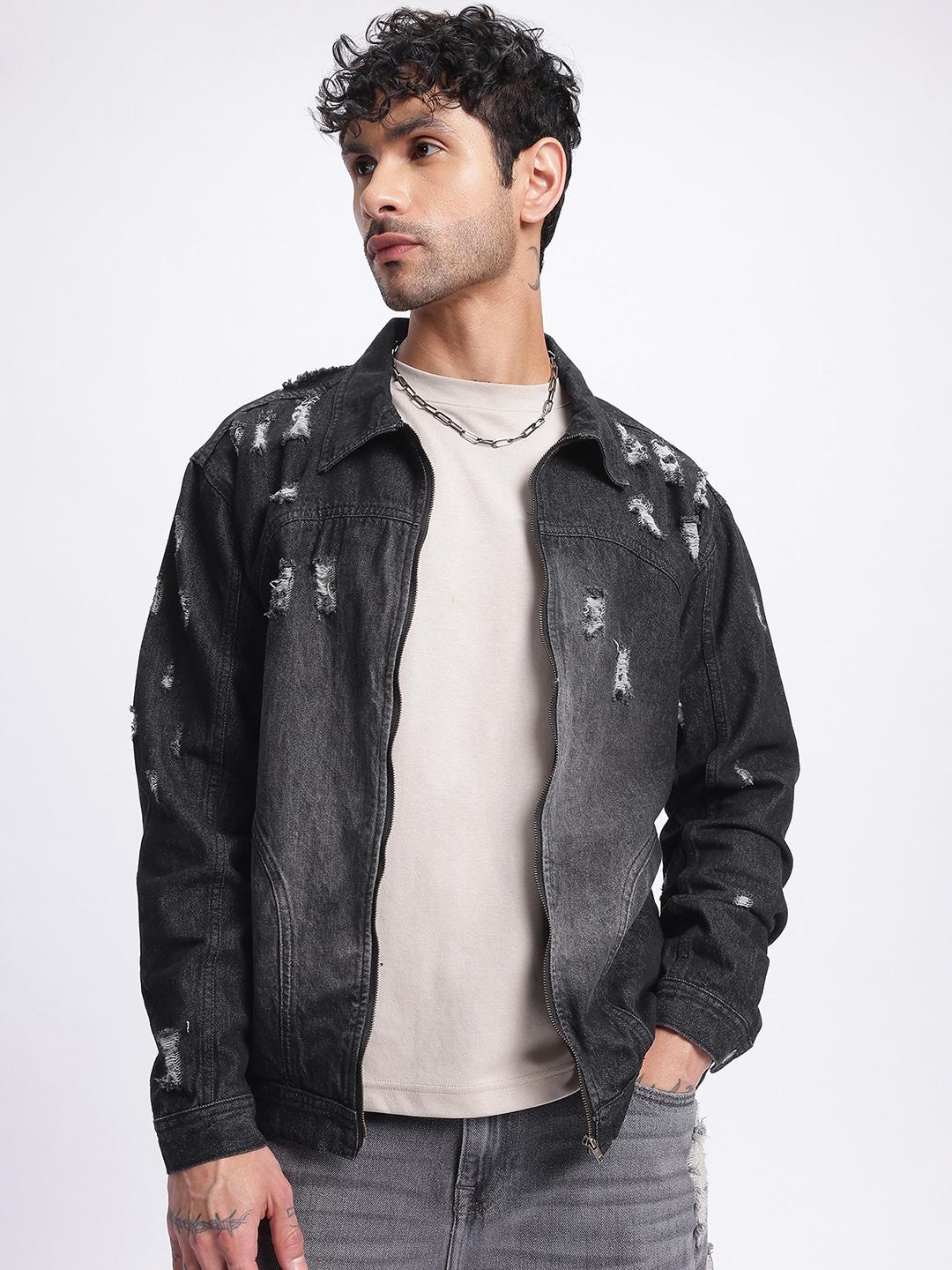Buy glitchez Ripped Light Fade Distressed Denim Jacket - Jackets