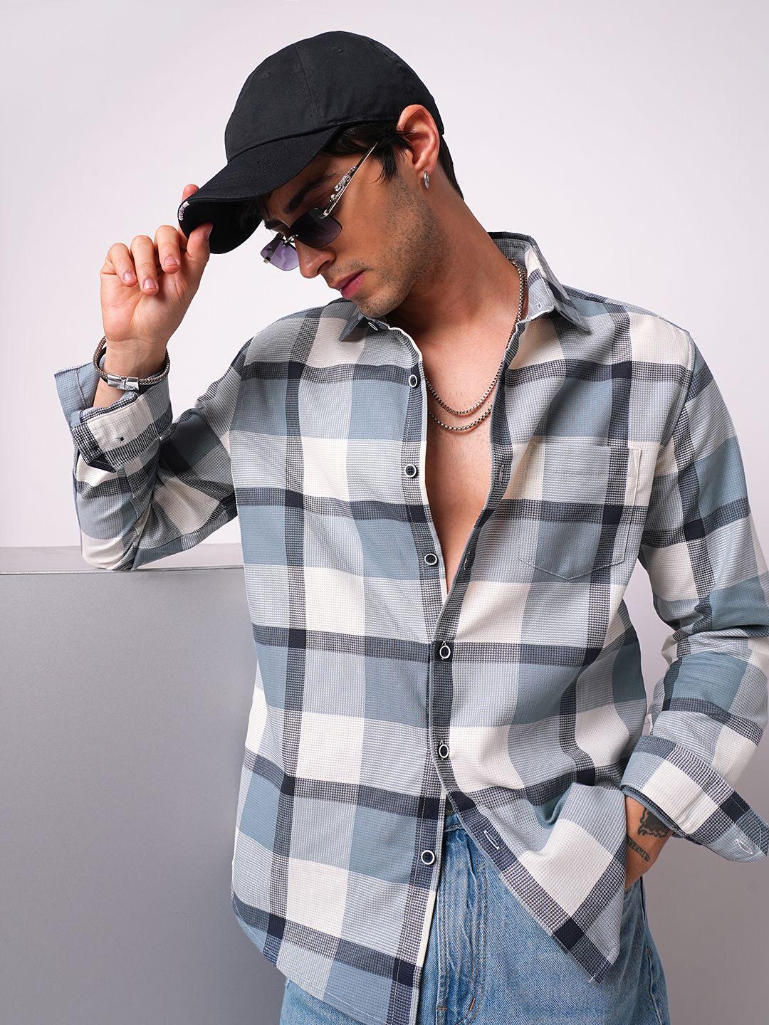 VASTRADO Men Slim Fit Windowpane Checked Cotton Casual Shirt - Image 1