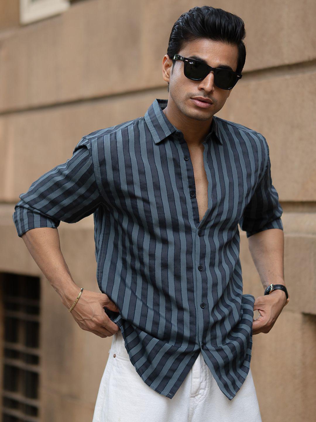 Buy Powerlook Men Vertical Striped Spread Collar Casual Shirt