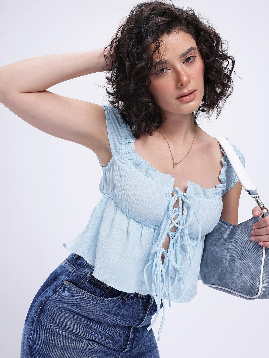 Buy glitchez Ruffle Tie-Up Detail Front-Open Top - Tops for Women