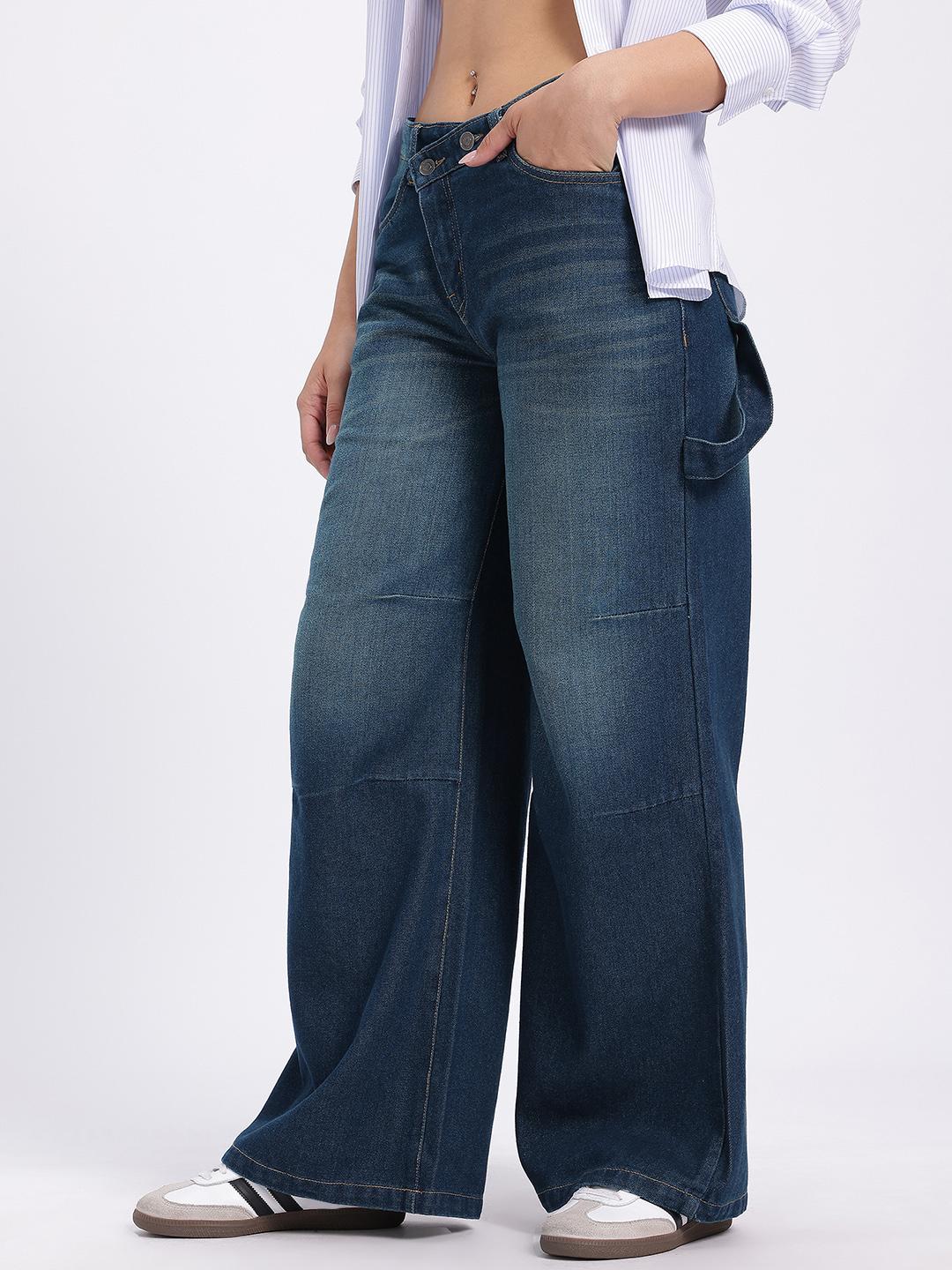 Buy glitchez Women Strap Detail Asymmetric Closure Wide Leg