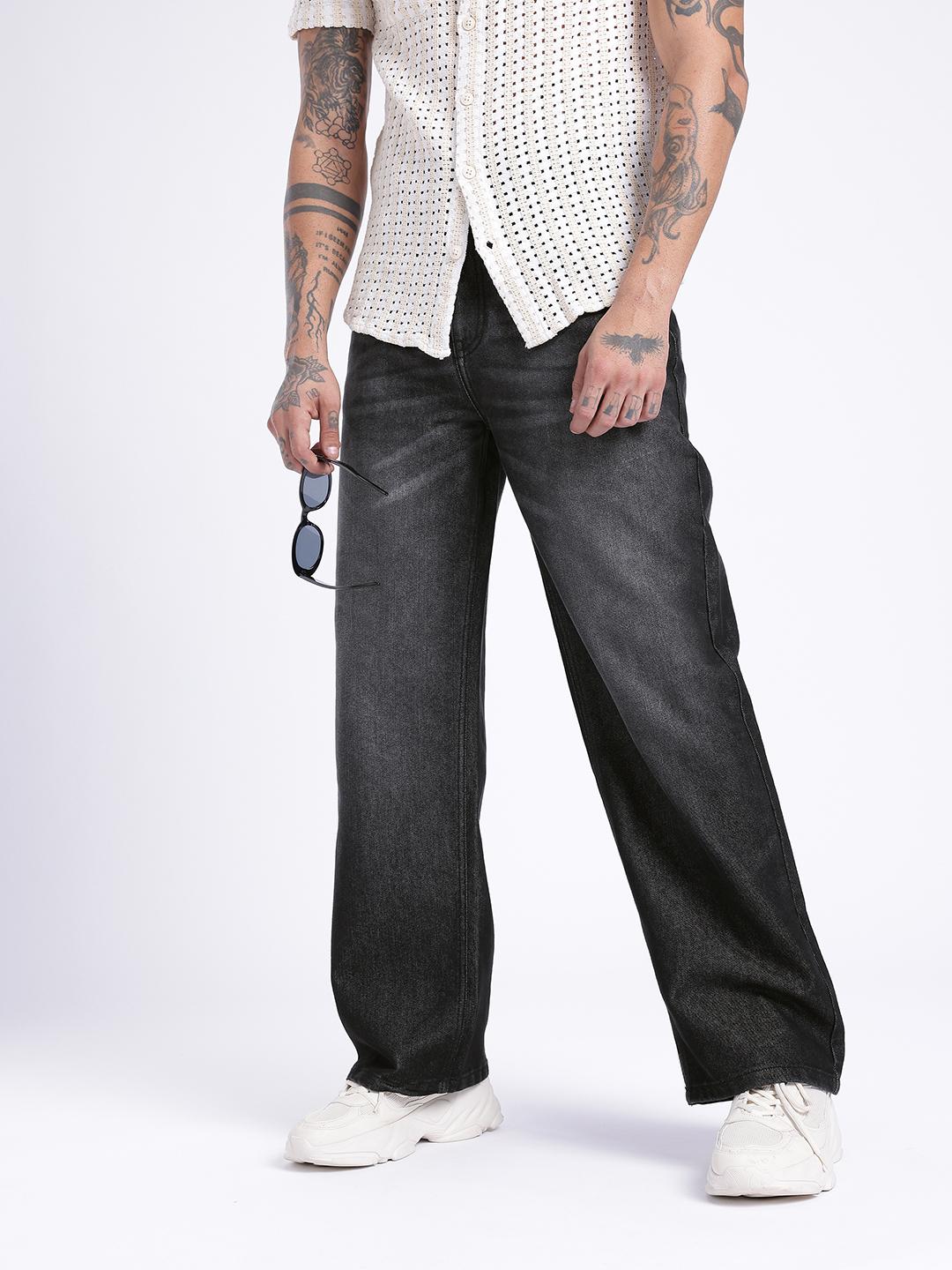 glitchez Men Wide Leg Light Fade Jeans