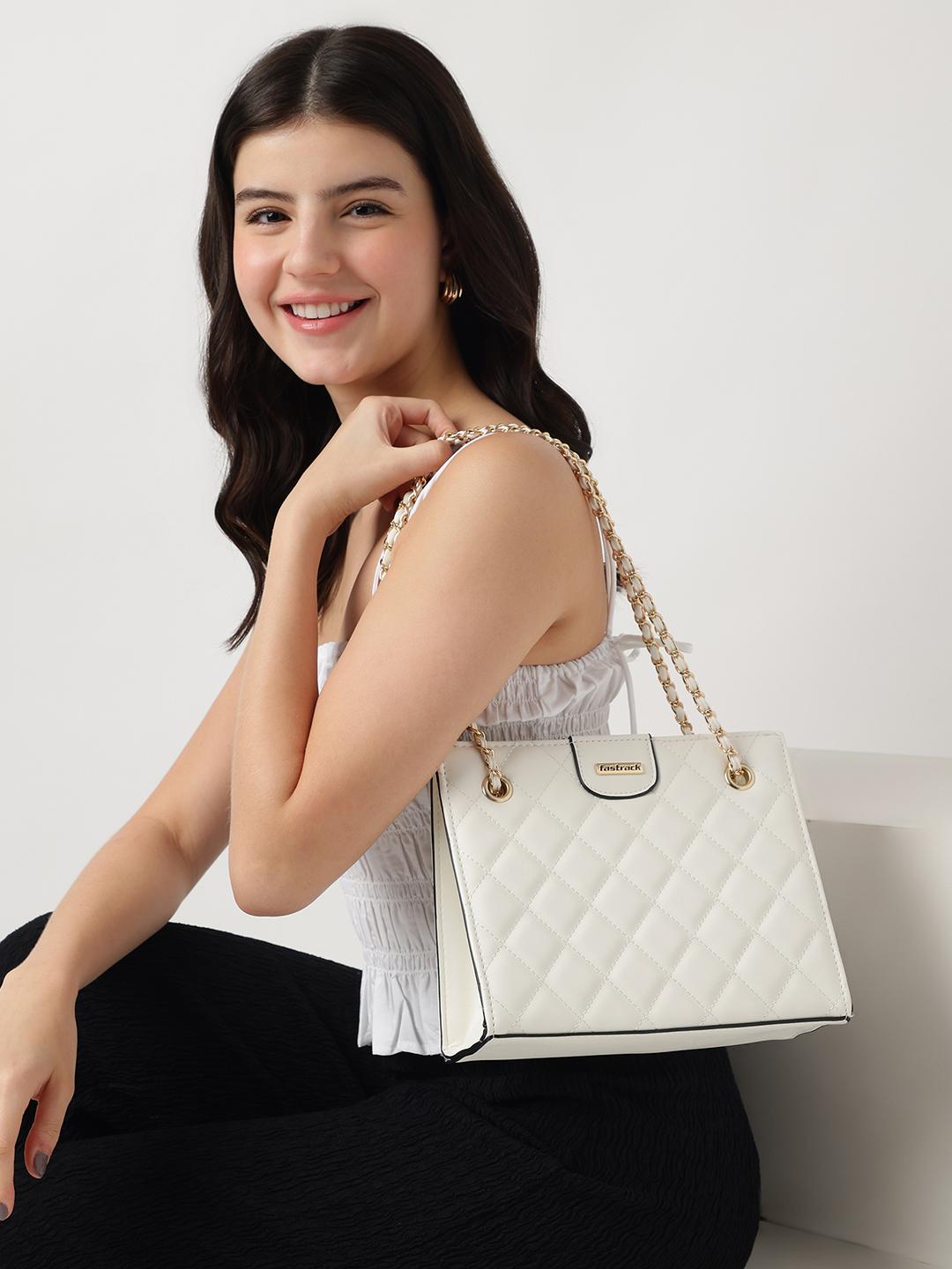 Buy Fastrack White PU Structured Shoulder Bag with Quilted