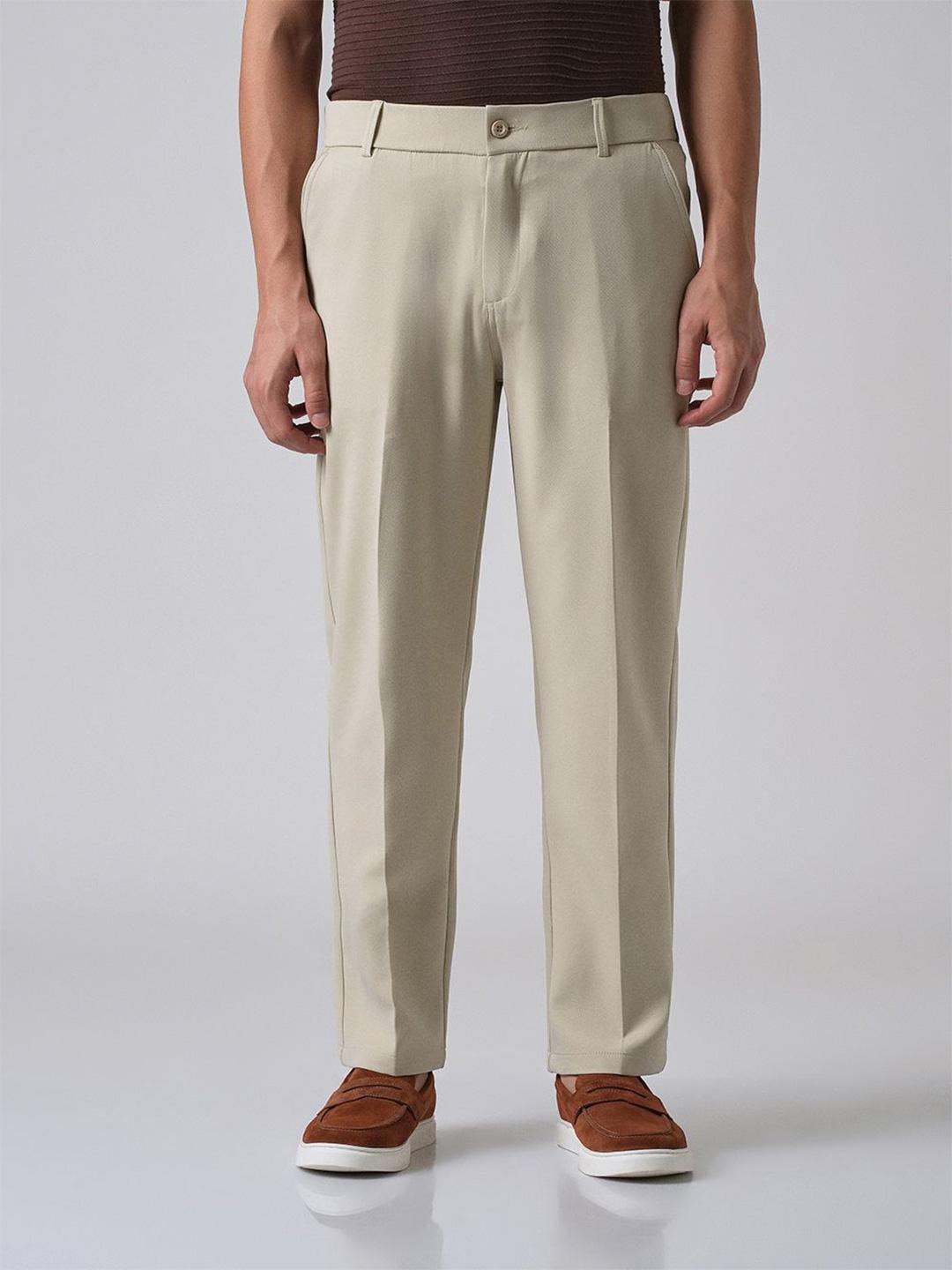Banana Club Men Ecru Beige Relaxed Fit Trousers - Image 1
