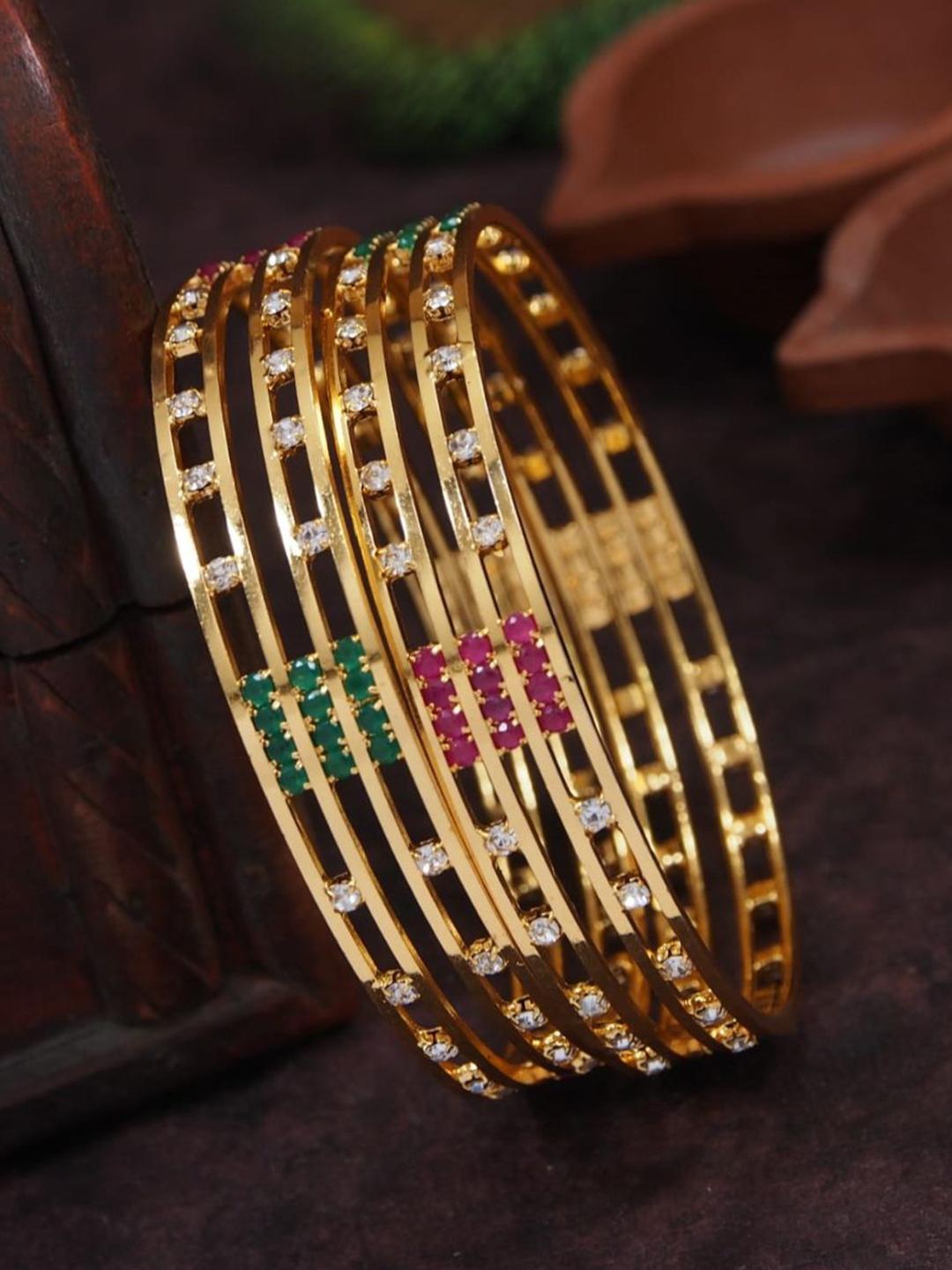 Buy SGA FASHION Set Of 4 Gold-Plated American Diamond Stones