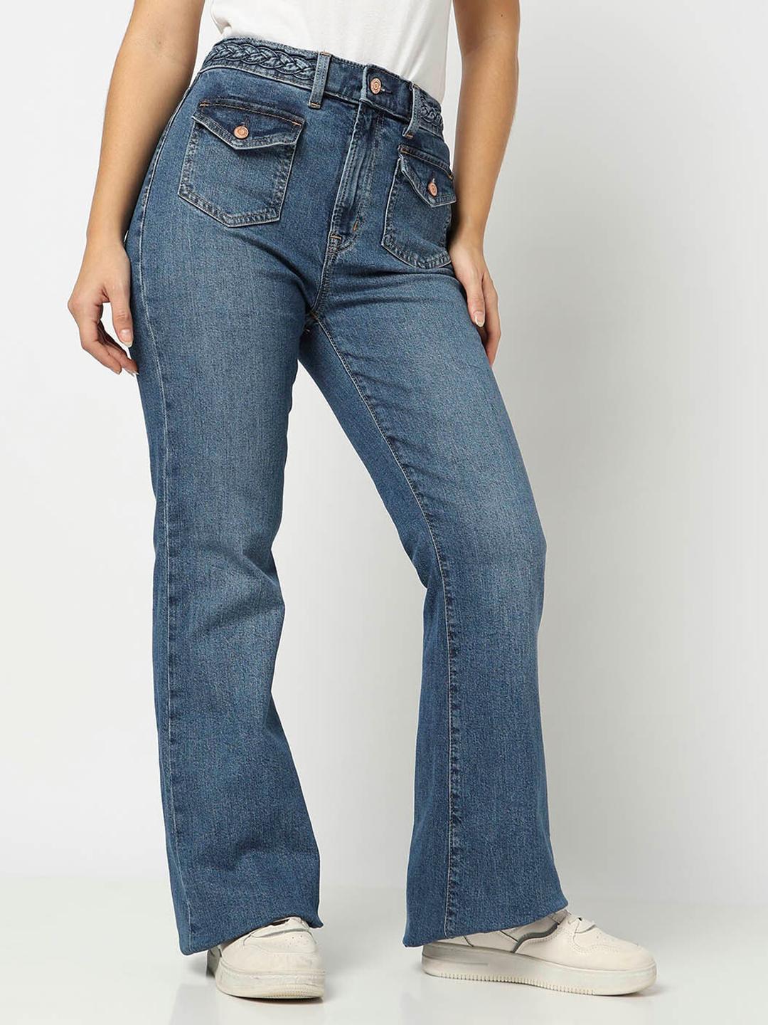 Buy GAP Women 70s Flared Fit High-Rise Heavy Fade Stretchable