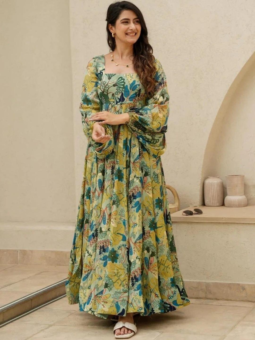 Buy CORSICA Floral Print Puff Sleeve Layered Fit & Flare Long Dress -  Dresses for Women 34685918 | Myntra