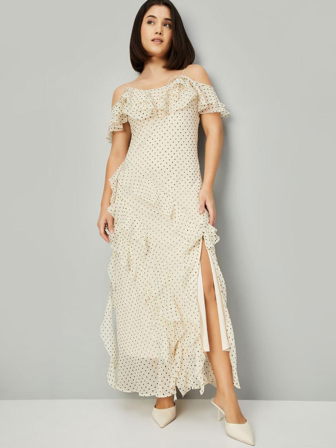 max Women Polka Dots Print Flutter Sleeve Maxi Dress
