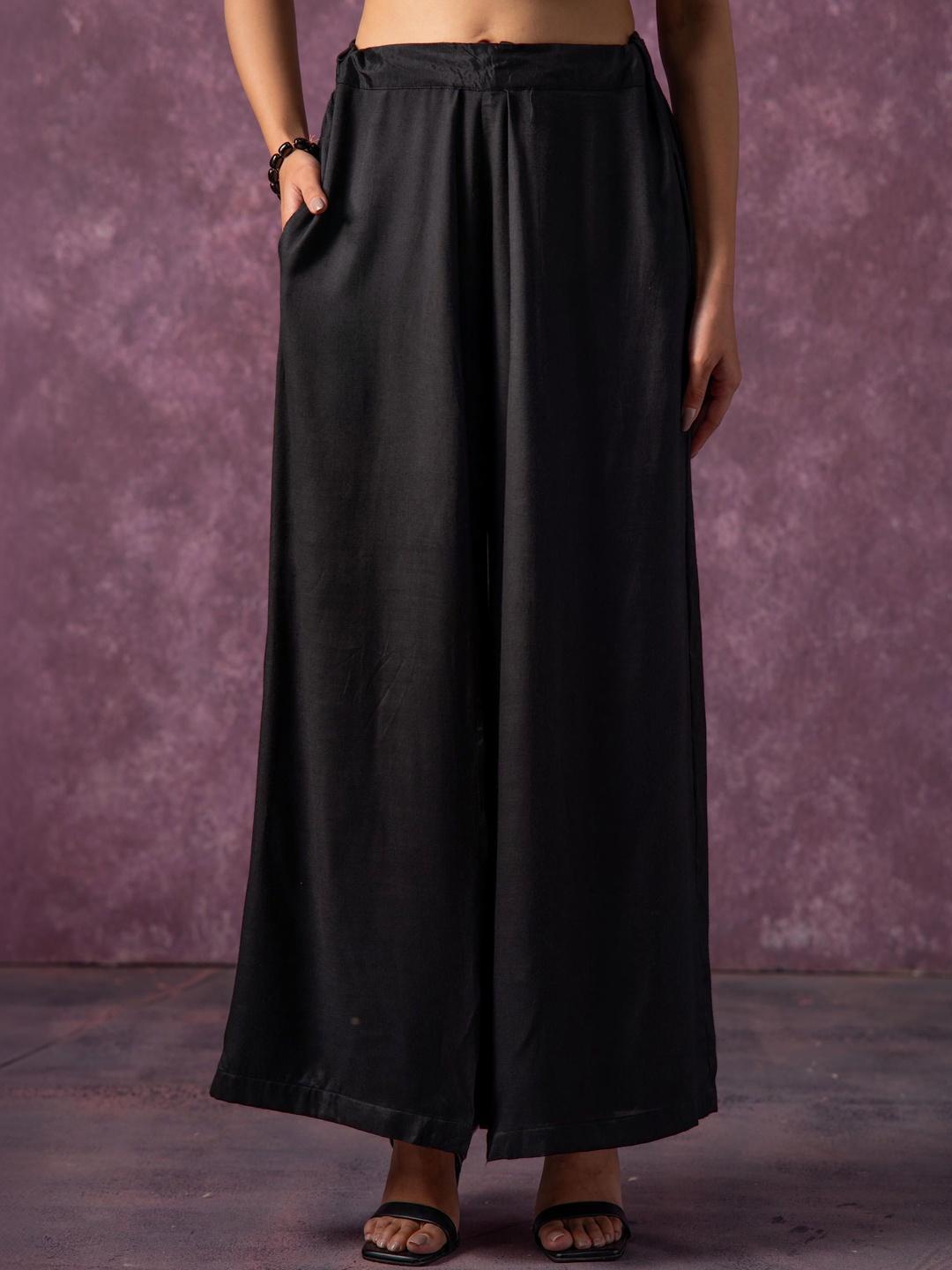 Buy Juniper Solid Black Flared Palazzo Pants - Trousers for Women