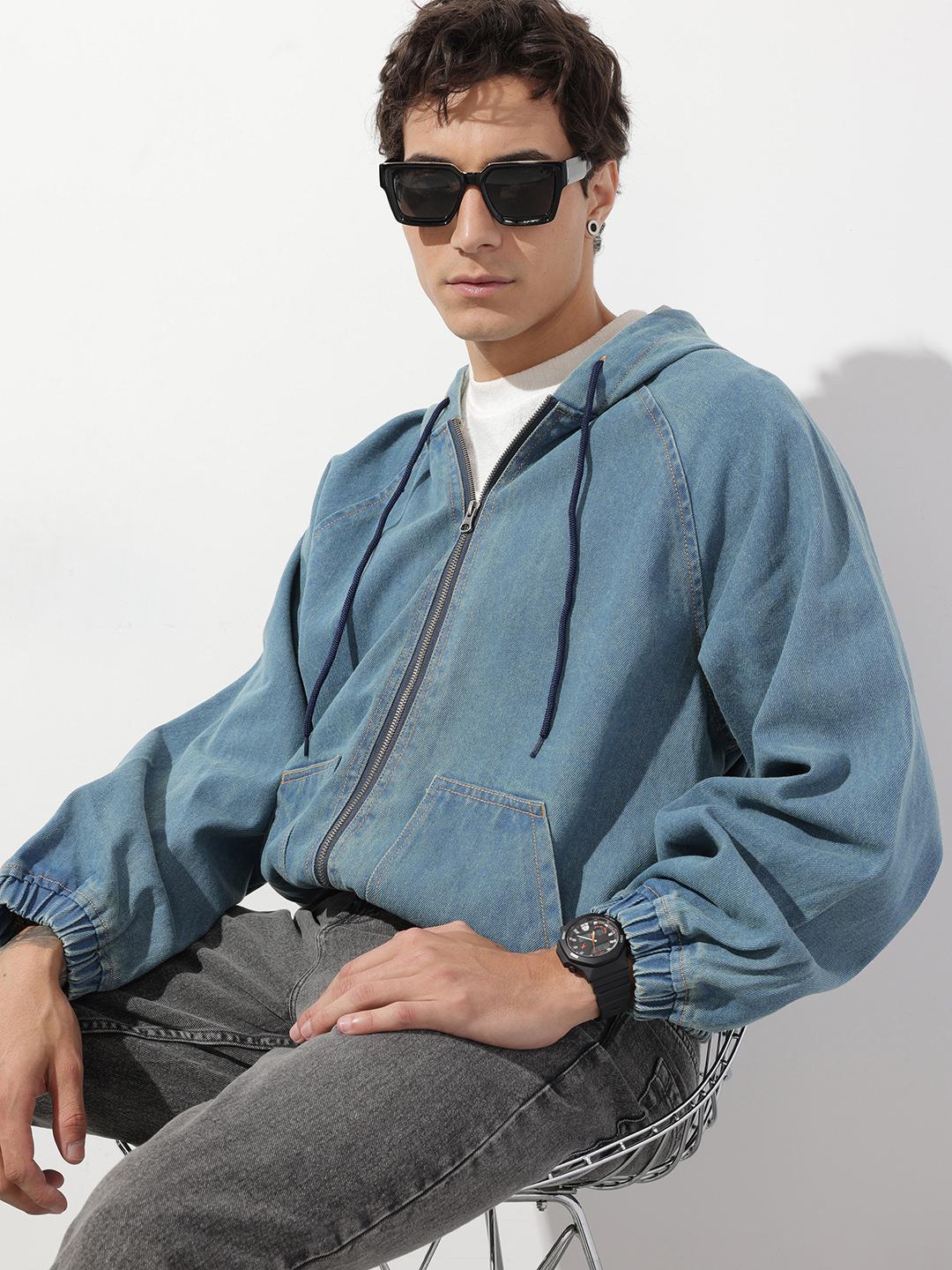 Roadster Life Co. Hooded Cotton Denim Jacket, Blue - Image 1