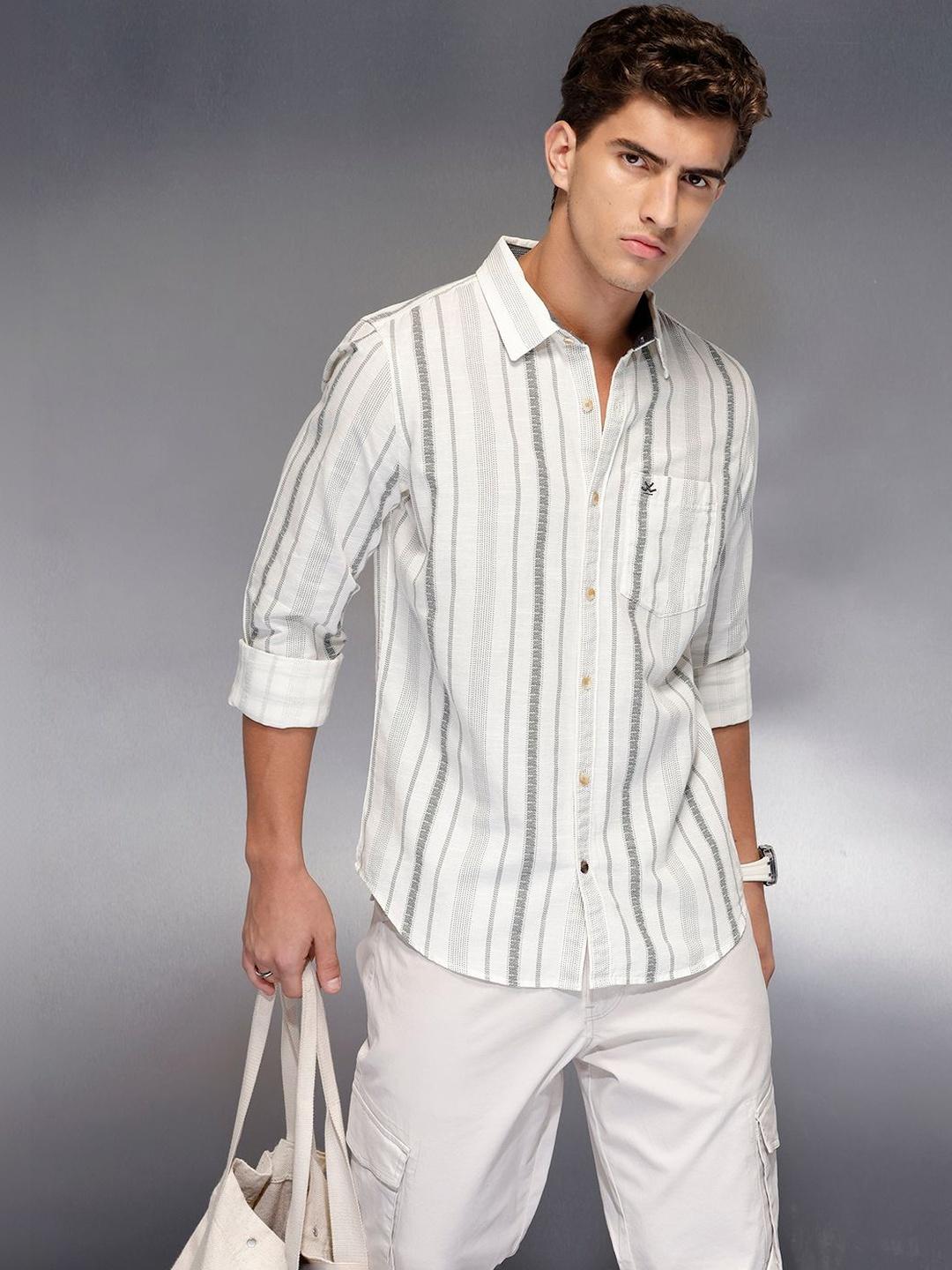 WROGN Men Slim Fit Striped Casual Shirt - Image 1