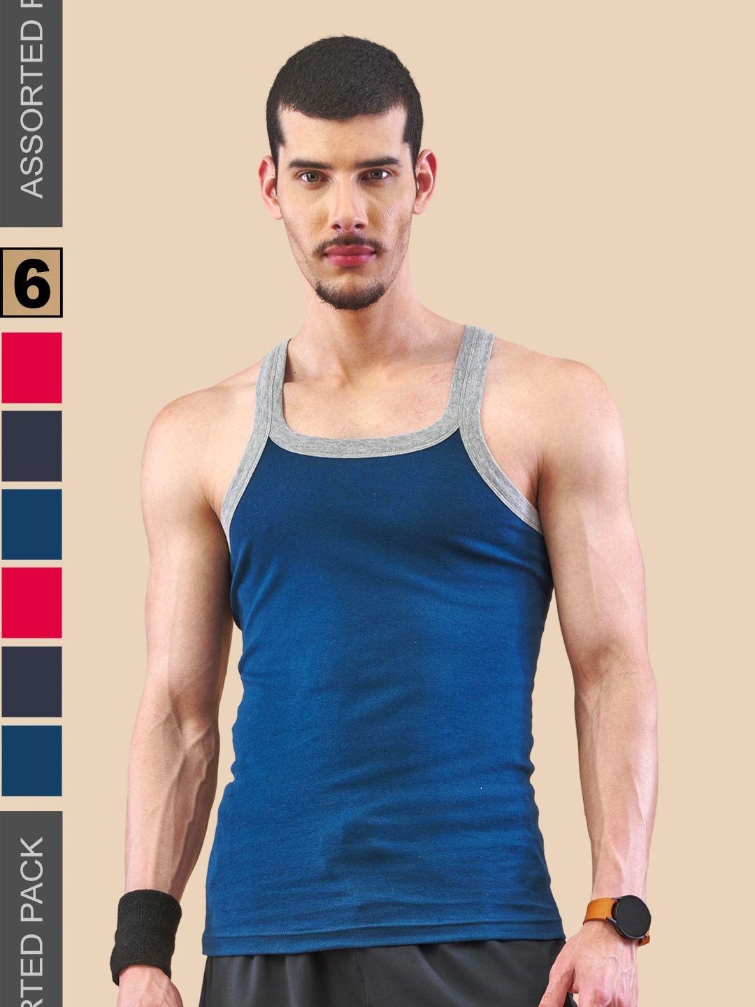 Buy LUX NITRO Pack of 6 Assorted Pure Cotton Gym Vests - Innerwear