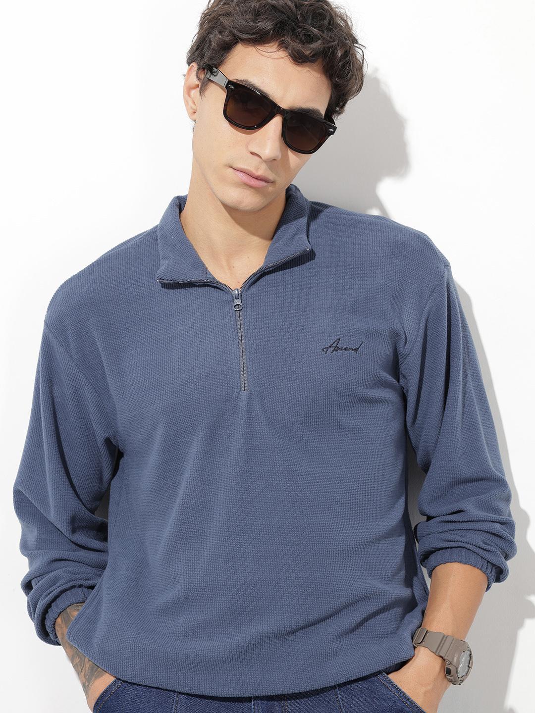 Roadster Textured Shirt Collar Sweatshirt