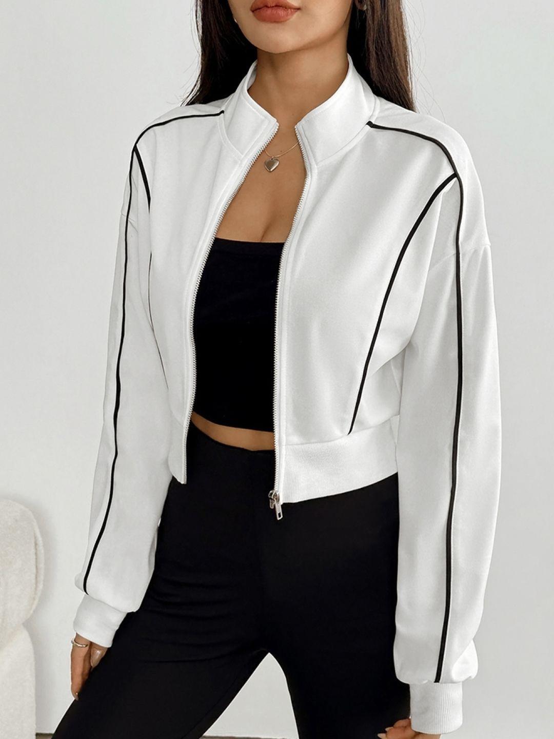 Buy StyleCast Women Striped Crop Open Front Jacket - Jackets for