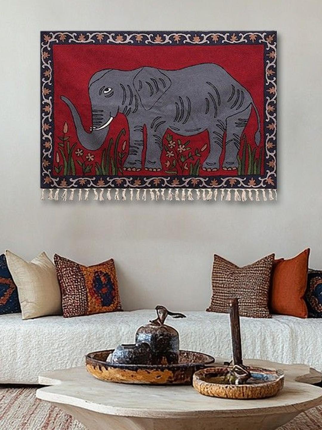 Buy Exotic India Red & Grey Self Designed Tapestry - Tapestry for