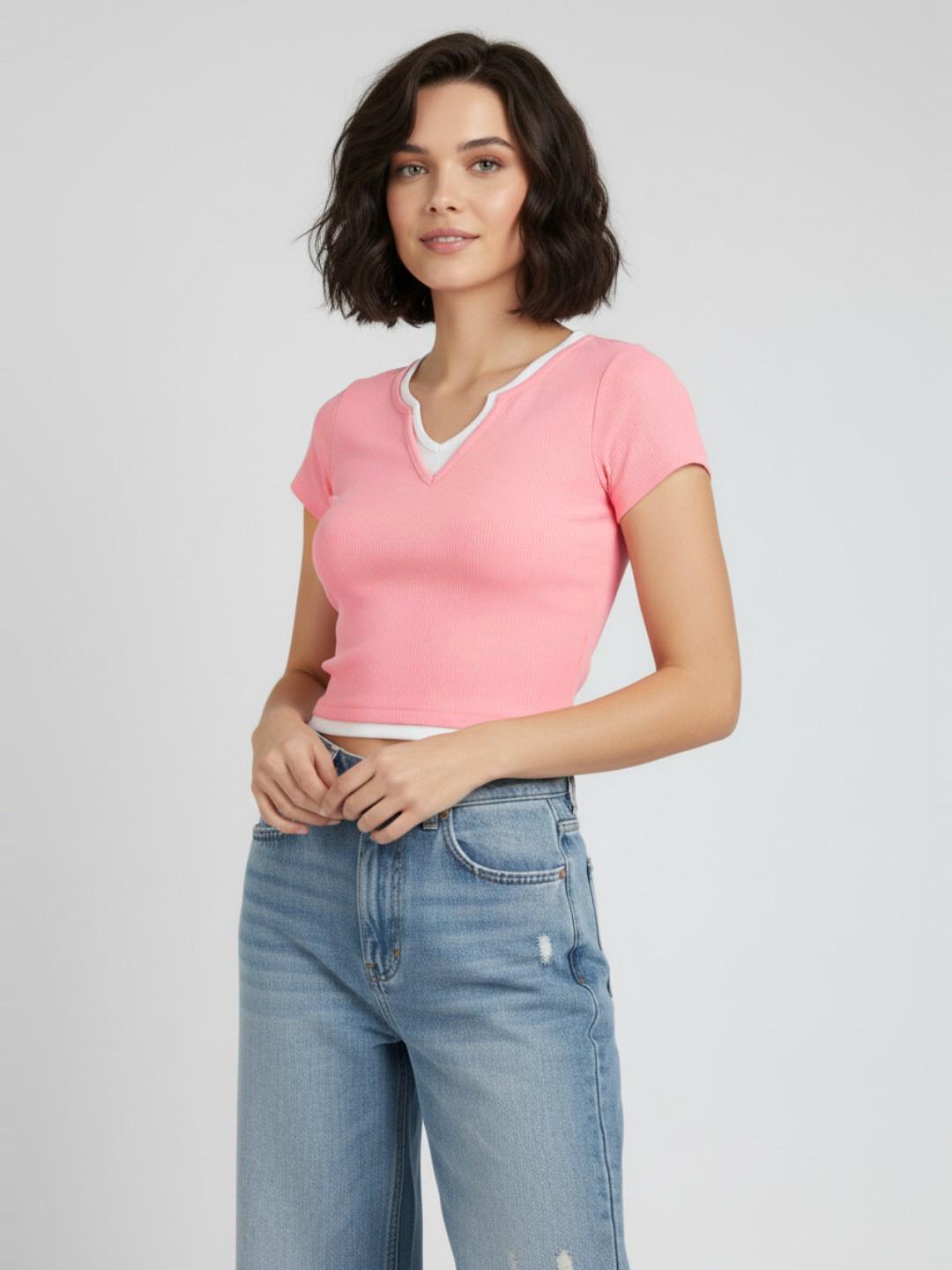 Buy glitchez Layered Detail Ribbed Fitted Top - Tops for Women