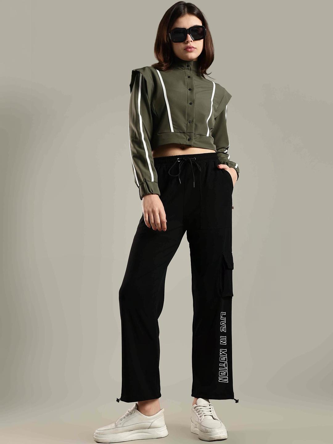 Buy DOMIN8 Women Crop Jacket with Snap Button Closure & Elastic