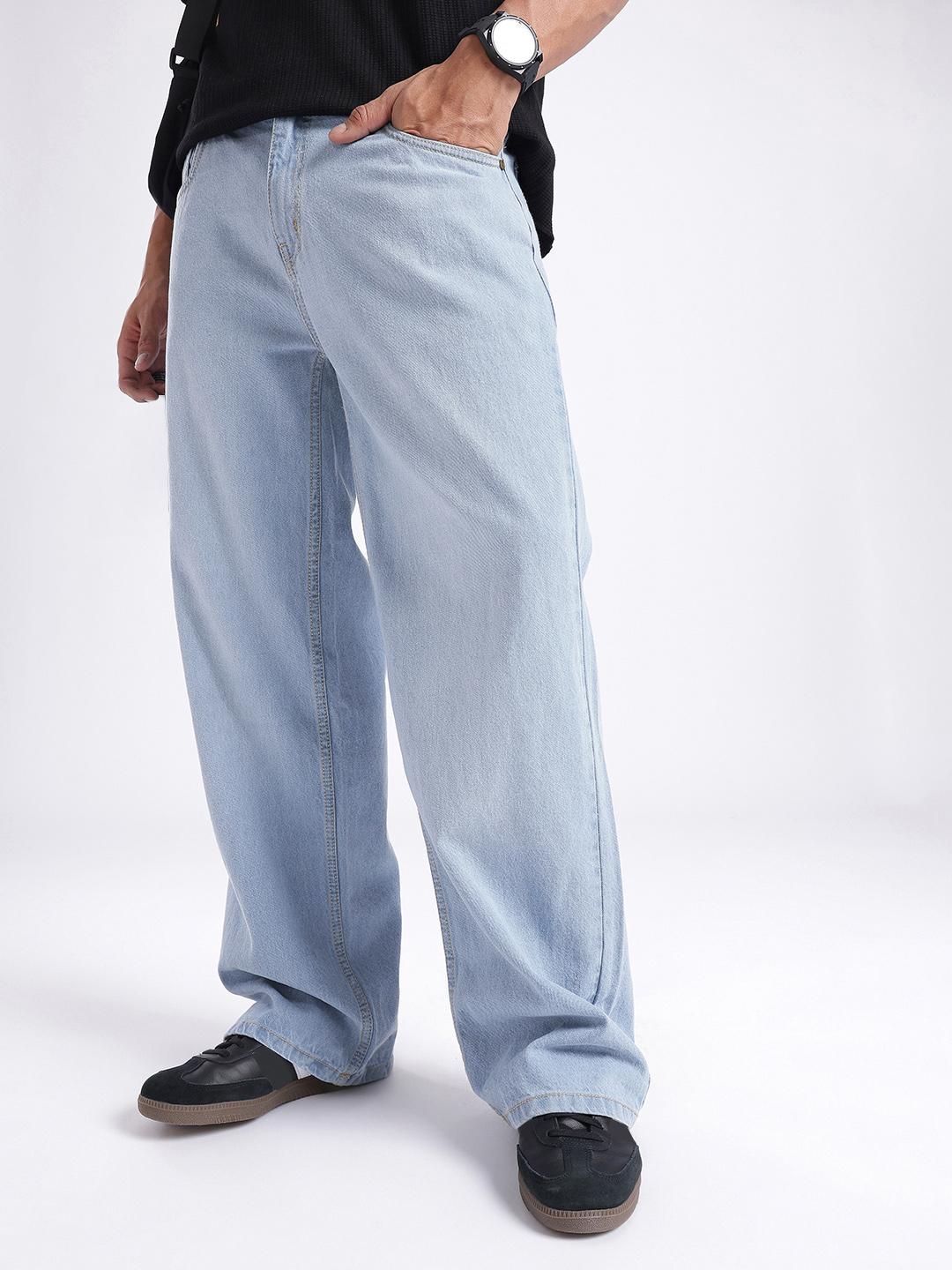 glitchez Men Wide Leg Light Fade Jeans