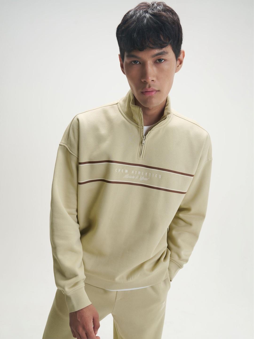 Buy XYXX Men Crew Cotton Blend Solid Oversized Half Zip Up