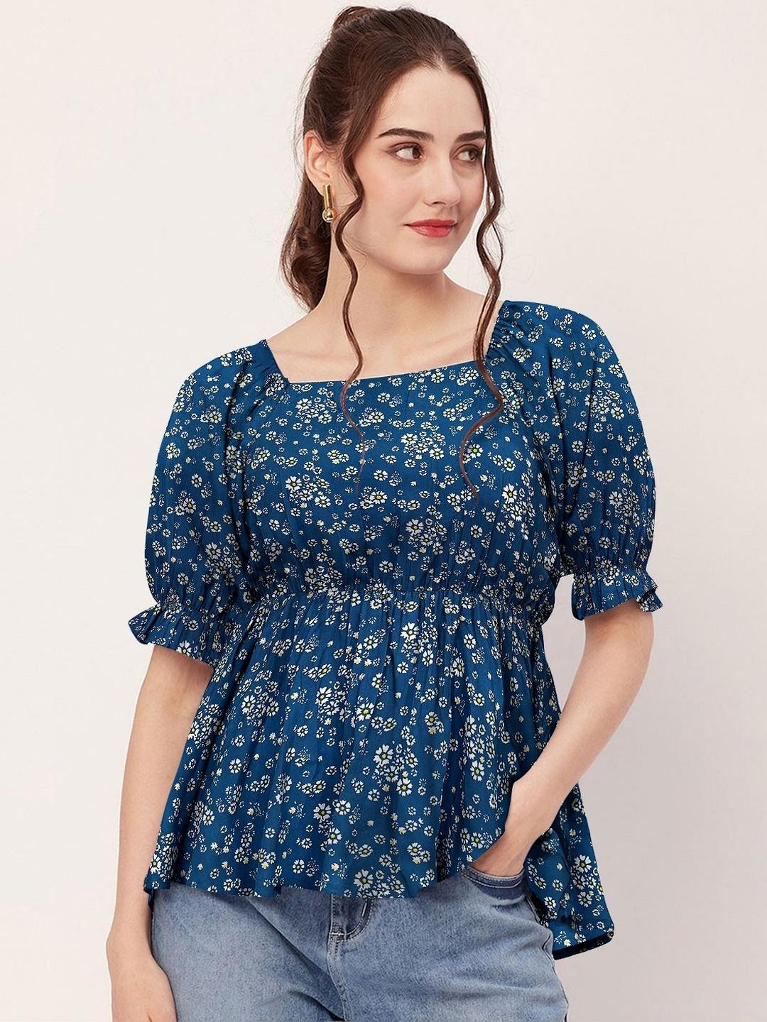 Buy TOOCHKI Floral Print Puff Sleeve Peplum Top - Tops for Women