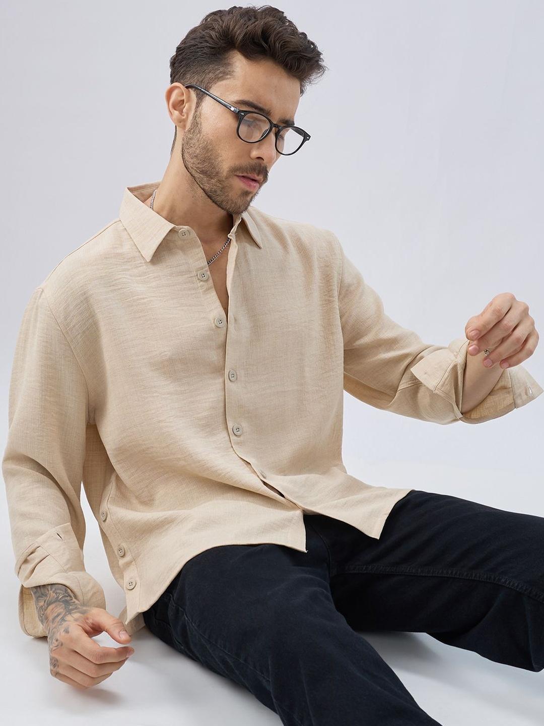 VASTRADO Soft Slub Textured Polyester Long Sleeves Shirt
