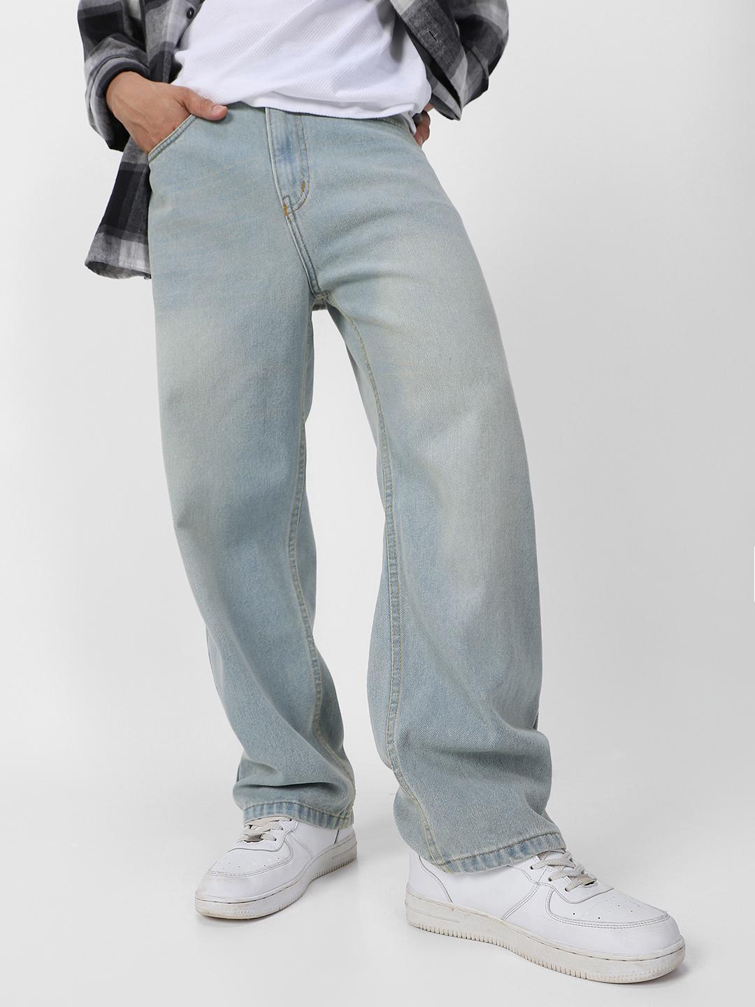 Urbano Fashion Men Loose Relaxed Fit Heavy Fade Jeans - Image 1