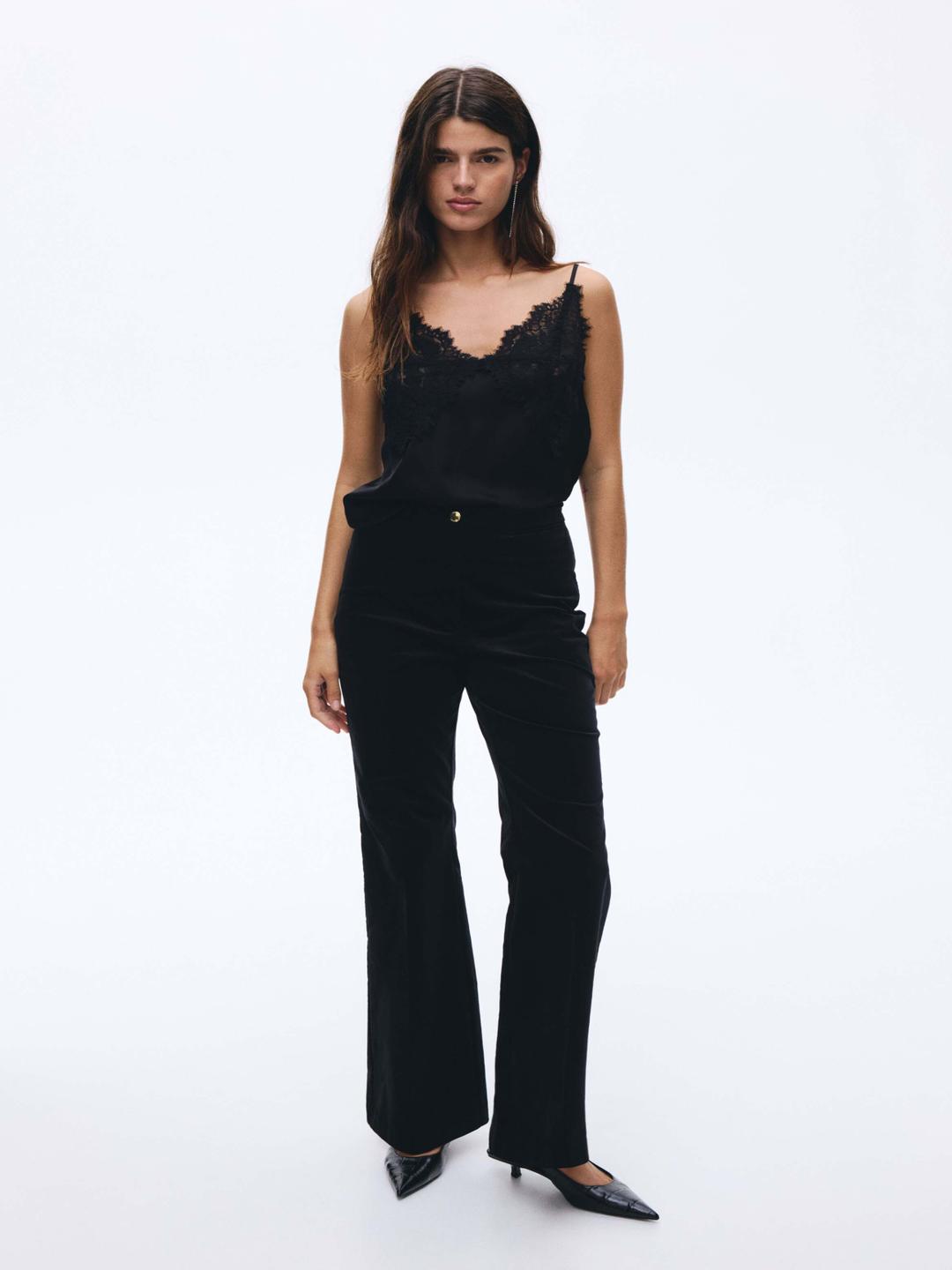 Buy H&M Flared Velvet Trousers - Trousers for Women 37656256 | Myntra