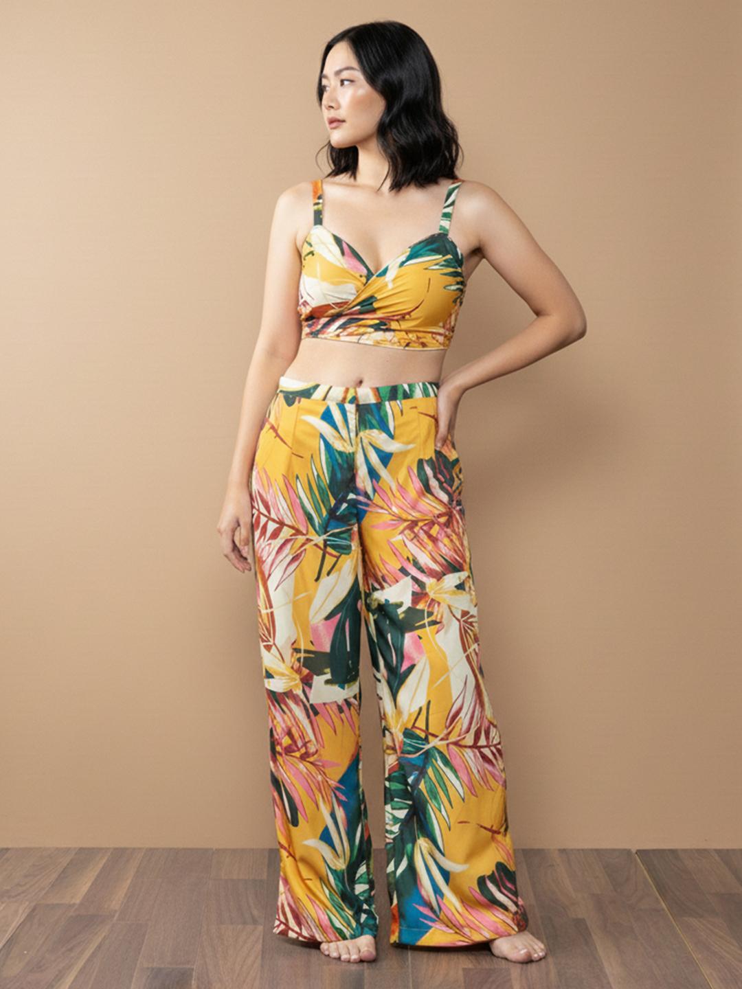 EROTISSCH Black & Green Printed Beachwear Set - Crop Top & Pants Cover-Up For Women & Teens - View #2