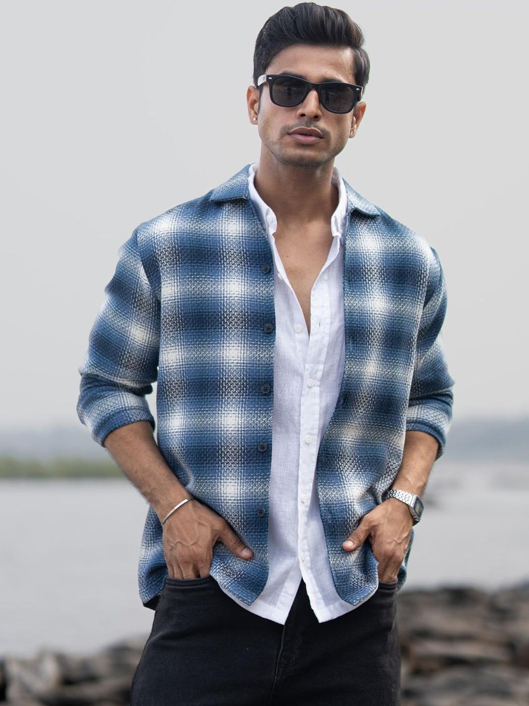 Powerlook Structured Checks Cotton Long Sleeve Shirt