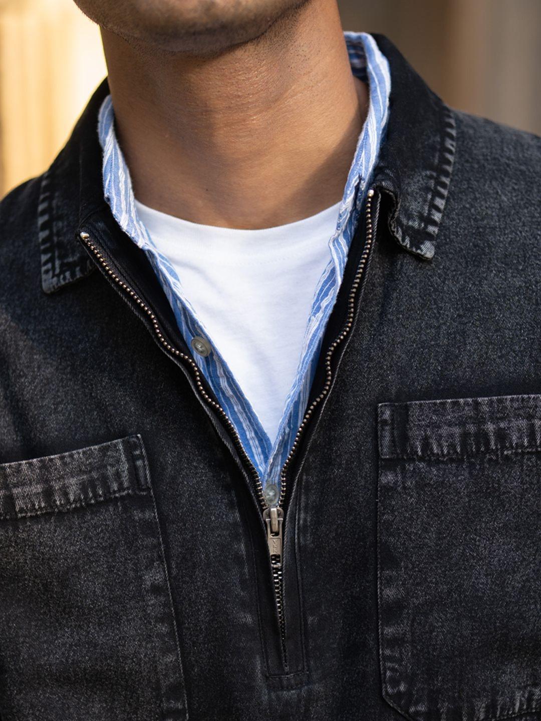 Powerlook Washed Denim Cotton Long Sleeves Shirt Blue - Image 1