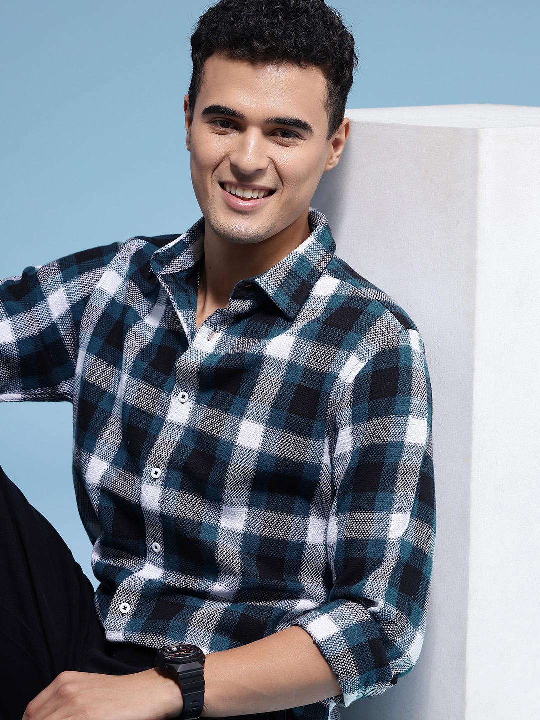 HERE&NOW Slim Fit Checked Pure Cotton Casual Shirt - Image 1