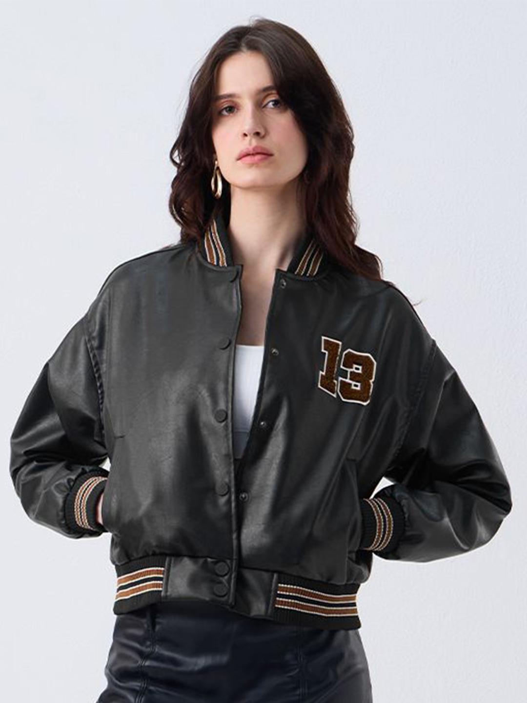 Buy The Souled Store Women Oversized Varsity Jacket Black Jackets